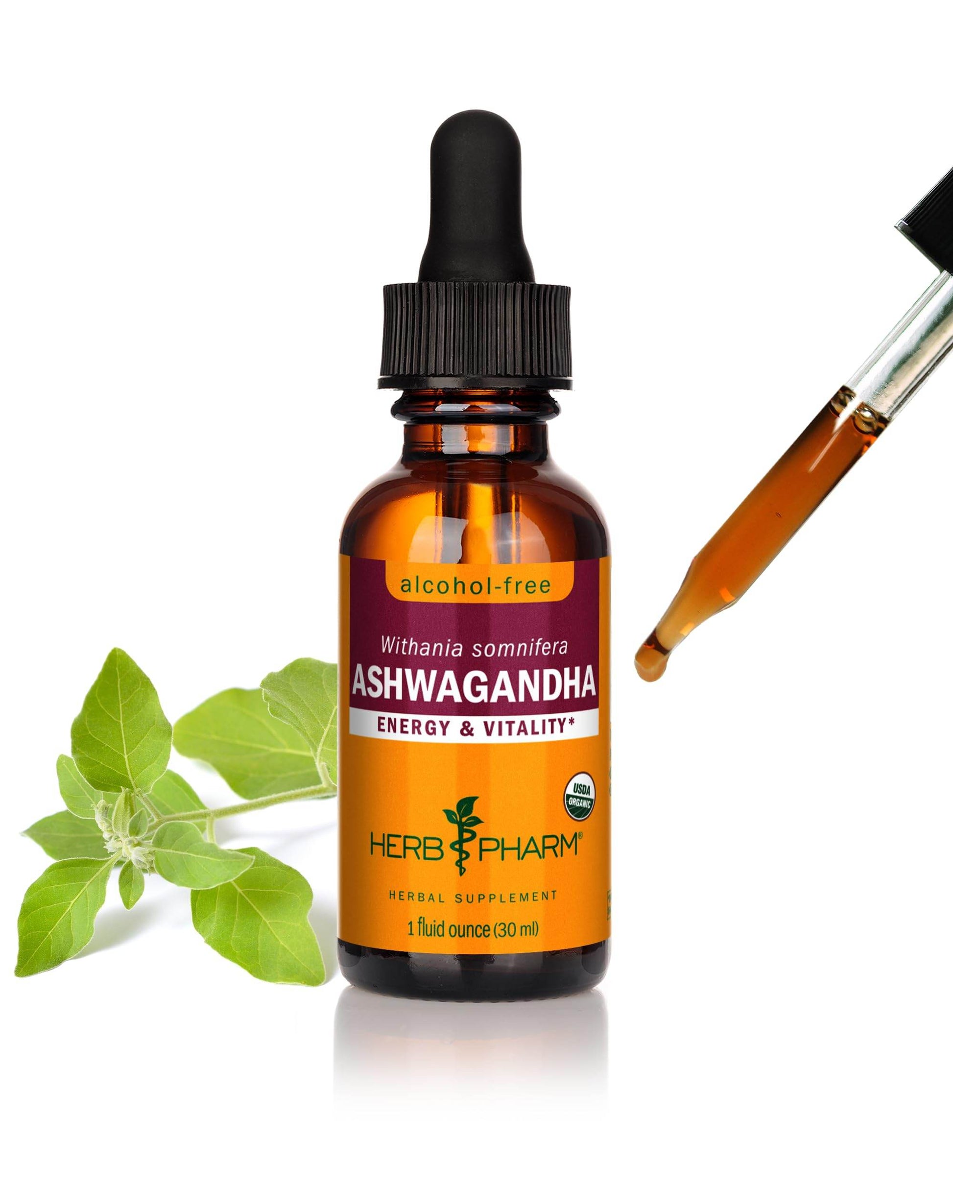 Herb Pharm Organic Ashwagandha Liquid Extract, Alcohol-Free: Mood Support Supplement, Vegan Ashwagandha Root Glycerite, Tasty Non-Bitter Adaptogen Extract for Adults, Non-GMO, 1 Oz - zenfulharmony.com