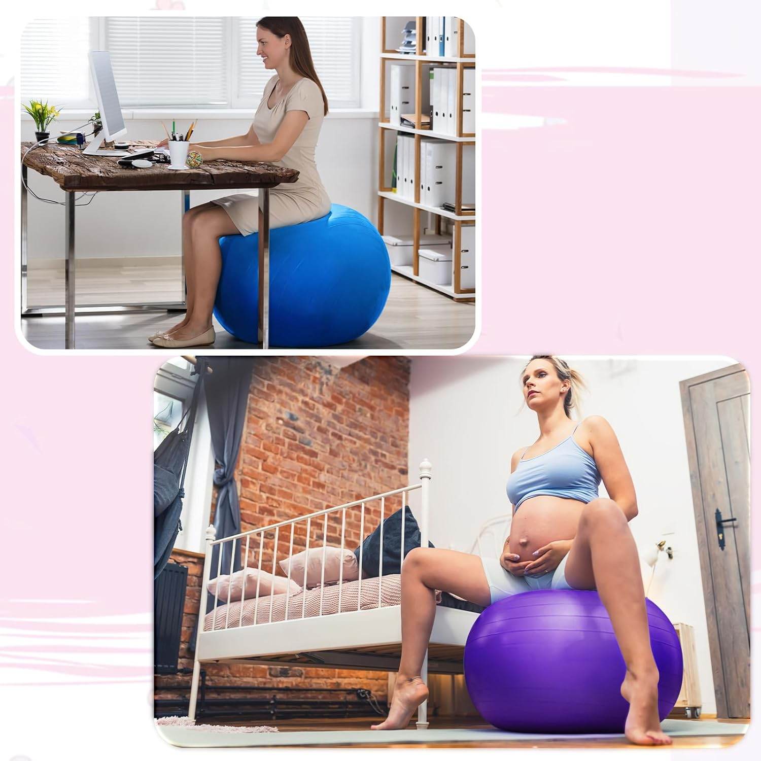 Honoson 3 Pcs Exercise Yoga Ball Large Pregnancy Fitness Ball Chair for Office Home Labor Gym Birth Balance, 55/65/75cm - zenfulharmony.com