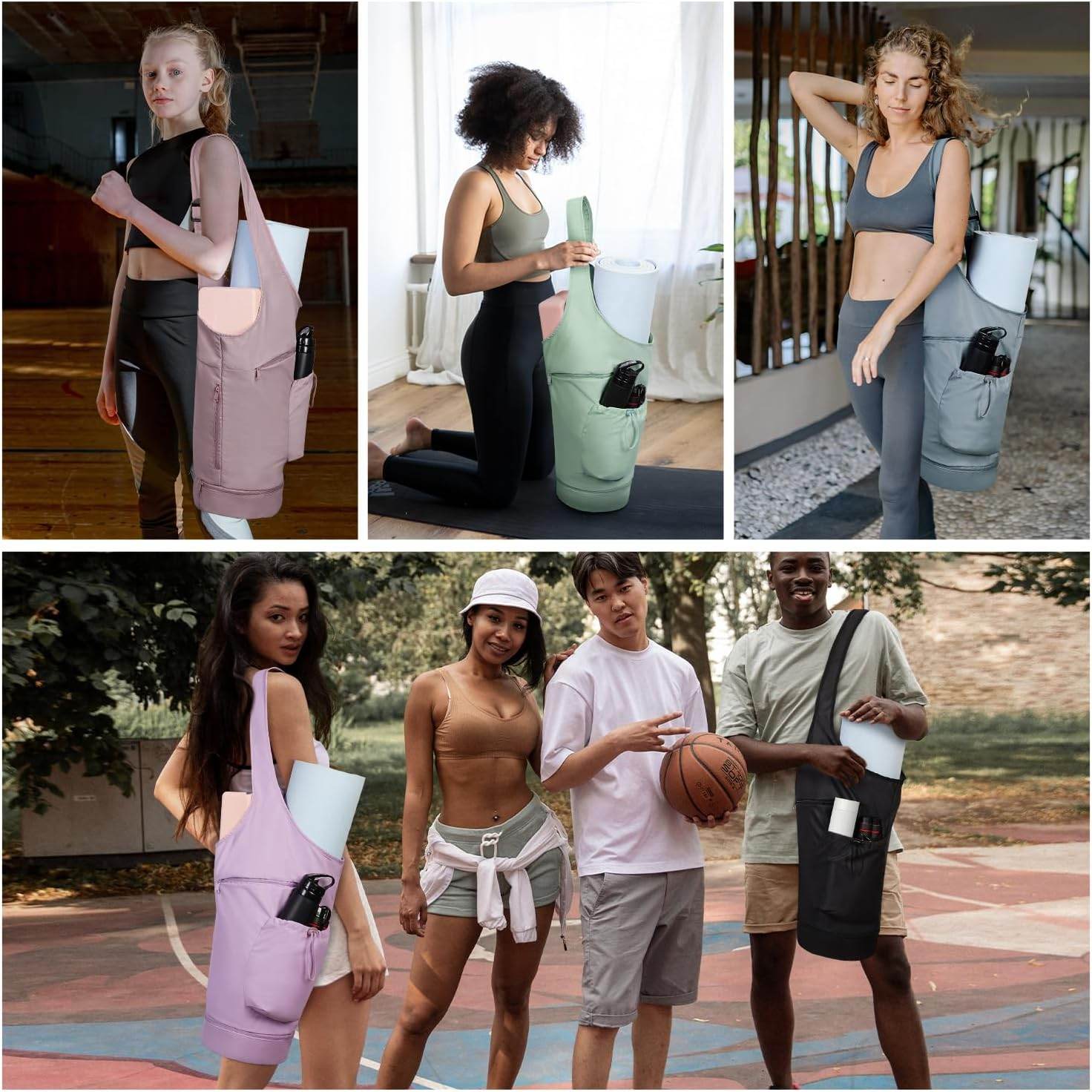 sportsnew Yoga Mat Bag, Large Opening Long Tote Yoga Mat Carrier Holder Bag with Waterproof Wet Pocket and Drawstring Water Bottle Pocket, Adjustable Shoulder Strap Storage Bag, patent pending - zenfulharmony.com