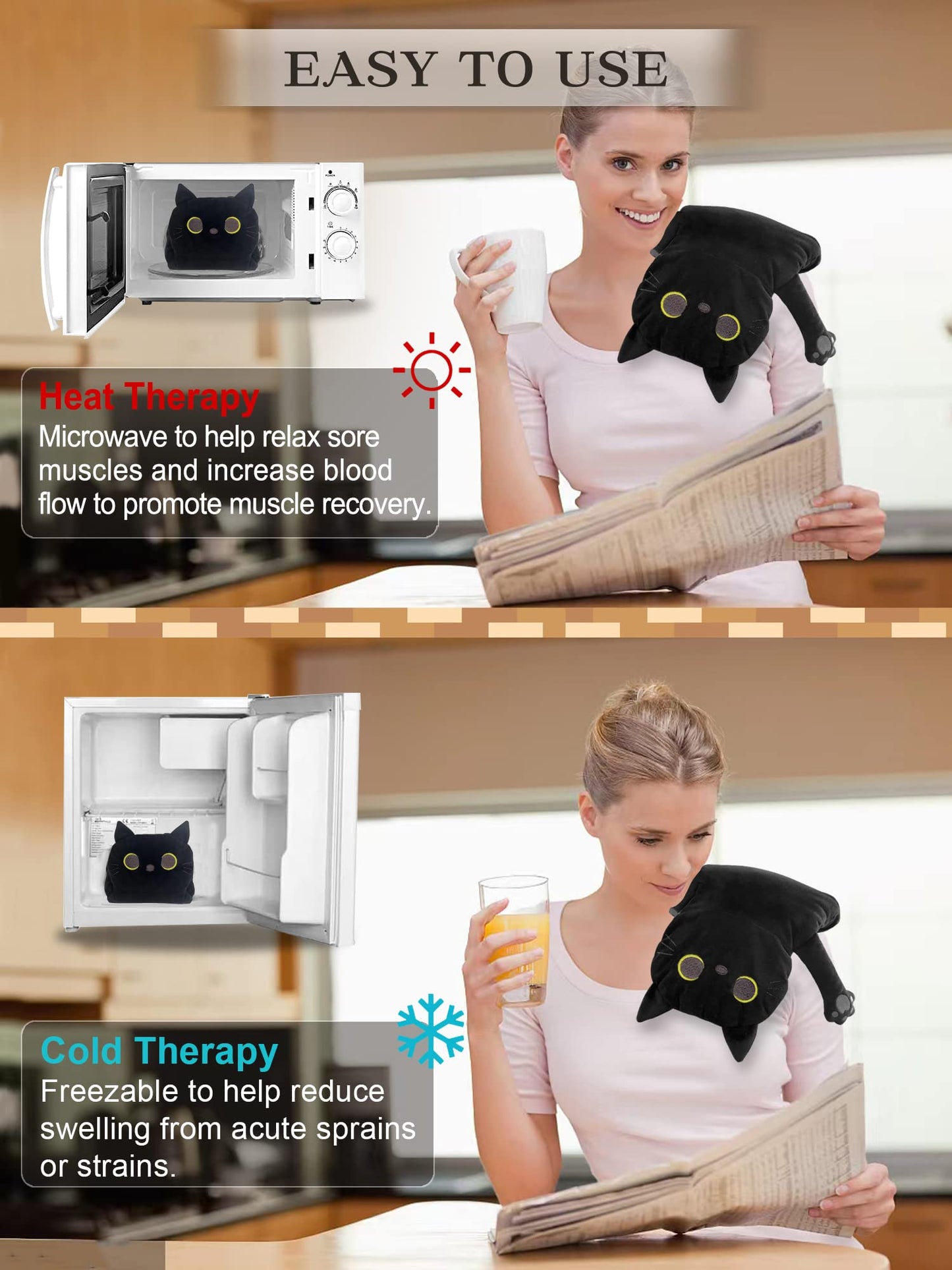 Microwave Heating Pad for Pain Relief, 17" x 9" Microwavable Heating Pads for Cramps, Back Pain, Neck Shoulder, Muscles, Knee, Joints, Natural Heat Pack Moist Heat, Black Cat - zenfulharmony.com