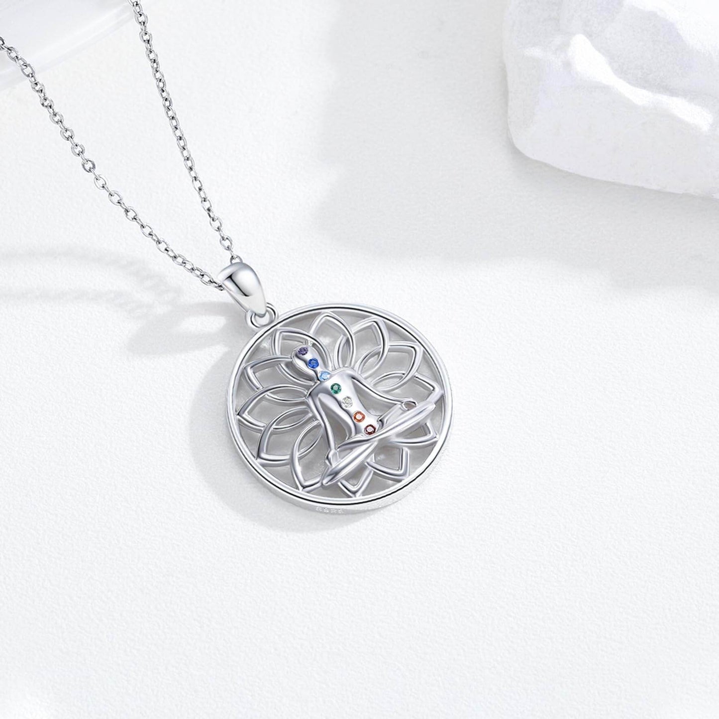 Suiknsn Yoga Necklaces for Women 925 Sterling Silver Lotus Pendant Healing Chakra Necklace Spiritual Jewelry Birthday Yoga Gifts for Lotus Lovers Yoga Lovers Friends - zenfulharmony.com