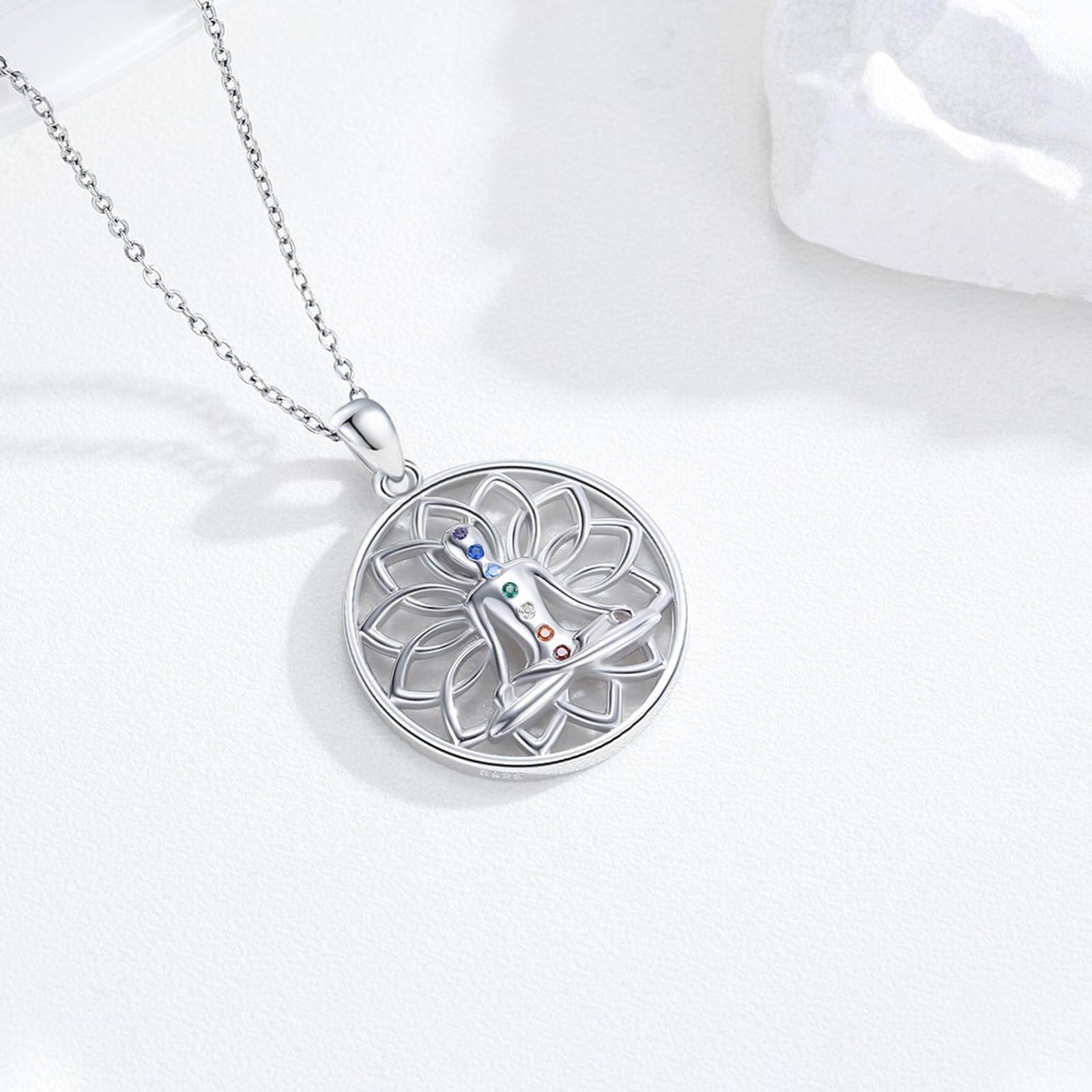 Suiknsn Yoga Necklaces for Women 925 Sterling Silver Lotus Pendant Healing Chakra Necklace Spiritual Jewelry Birthday Yoga Gifts for Lotus Lovers Yoga Lovers Friends - zenfulharmony.com