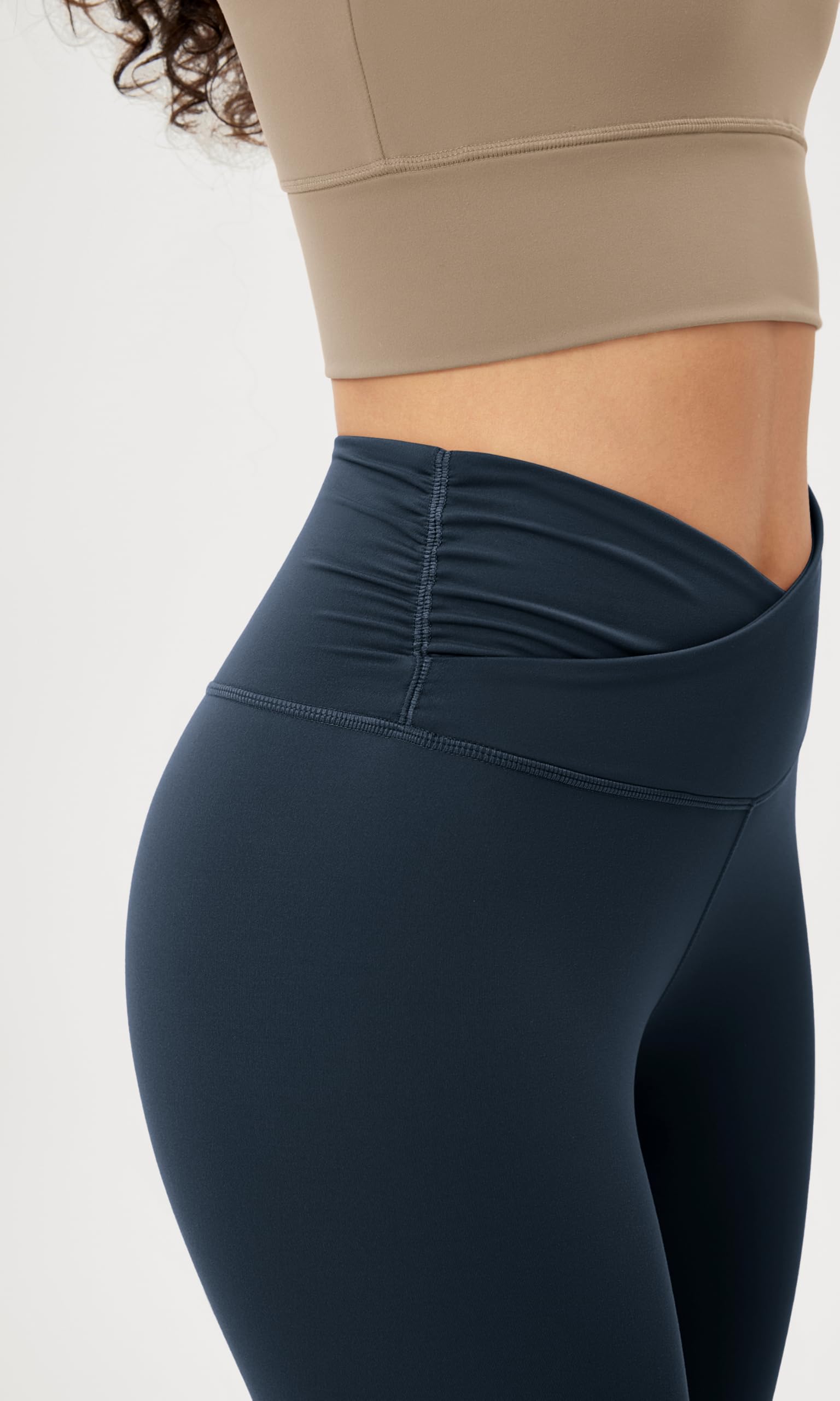 ODODOS Women's Cross Waist 7/8 Yoga Leggings with Inner Pocket, Inseam 25" Gathered Crossover Workout Yoga Pants, Deep Navy, Large - zenfulharmony.com