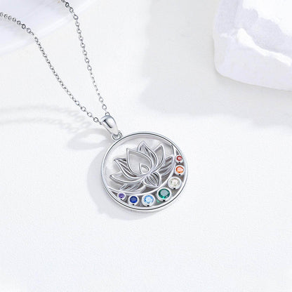 Suiknsn Lotus Chakra Necklace 925 Sterling Silver 7 Chakra Pendant Necklace Lotus Flower Spiritual Jewelry Birthday Yoga Gifts for Women Lotus Lovers Yoga Lovers - zenfulharmony.com