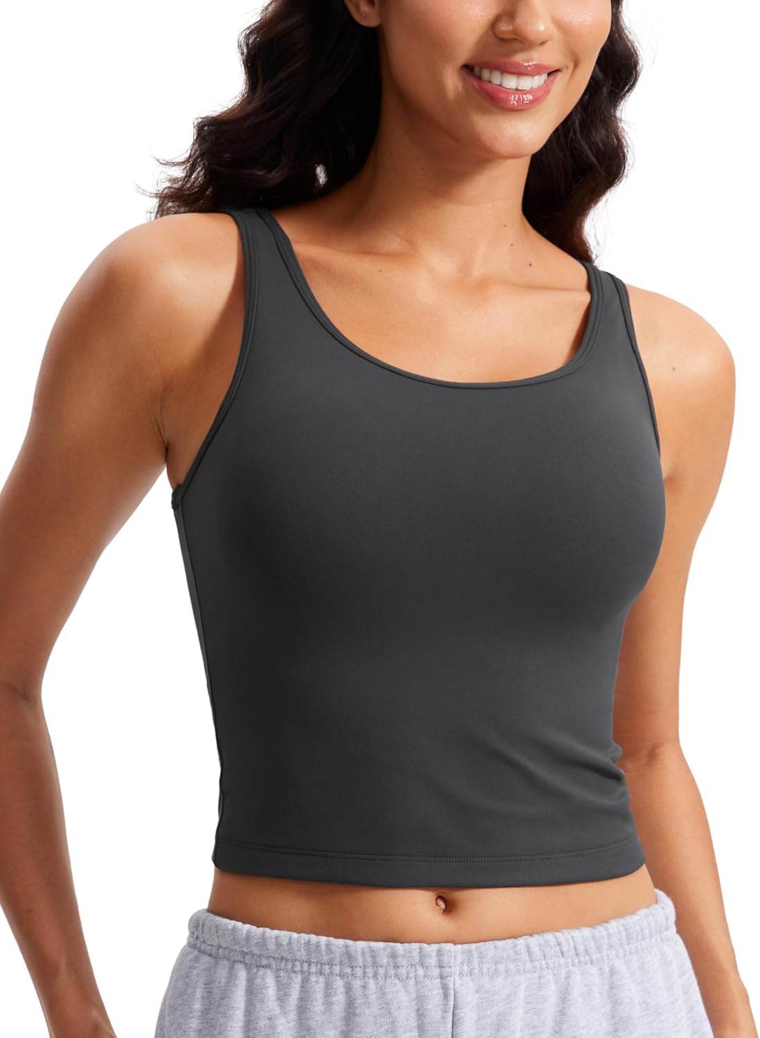 CRZ YOGA Womens Butterluxe Double Lined Workout Tank Tops Scoop Neck Racerback Cropped Casual Sleeveless Shirt - zenfulharmony.com