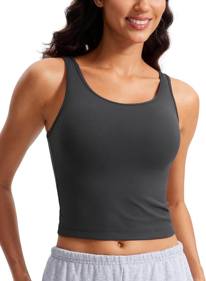 CRZ YOGA Womens Butterluxe Double Lined Workout Tank Tops Scoop Neck Racerback Cropped Casual Sleeveless Shirt - zenfulharmony.com