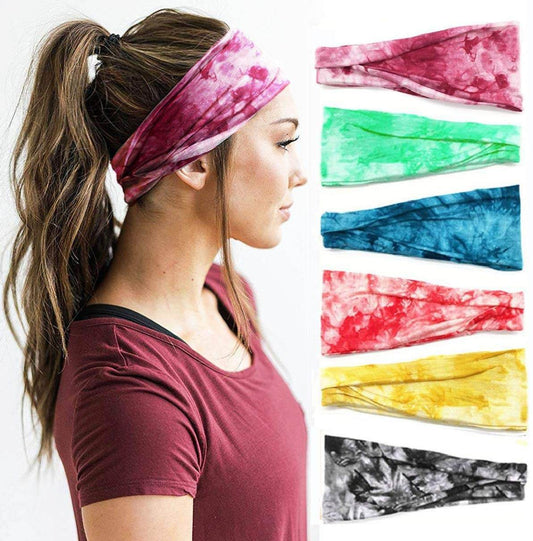 Huachi Women's Headbands for Yoga, Workout, Exercise - 6Pcs Elastic Hair Bands for Women's Hair - Tie Dye Bandeau Headband Sweatbands - Comfy Material - Upgraded Design - One Size - Black - zenfulharmony.com