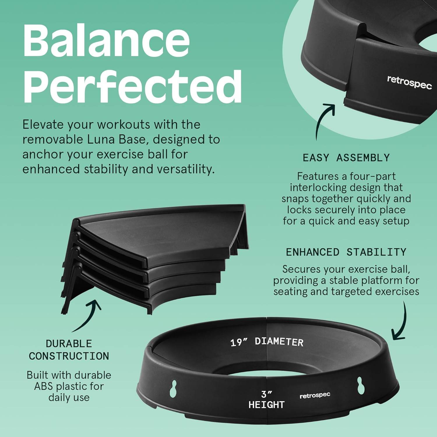 Retrospec Luna Exercise Ball, Base & Pump/Ball & Pump with Anti-Burst Material - Fitness Gym Swiss Ball - Perfect for Balance, Stability, Yoga, Pilates, Pregnancy & Birthing - zenfulharmony.com