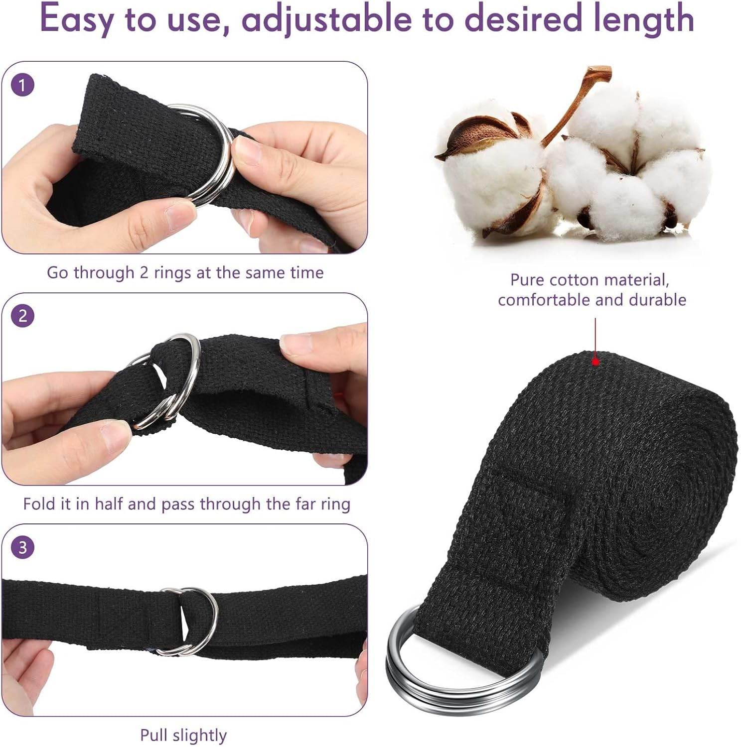 Jerify 10 Pcs Yoga Strap for Stretching Bulk 6ft Exercise Stretch Band with Metal D Ring Adjustable Pilates Non Elastic Yoga Stretch Belt for Women Men Physical Fitness Gym Workout Dance - zenfulharmony.com