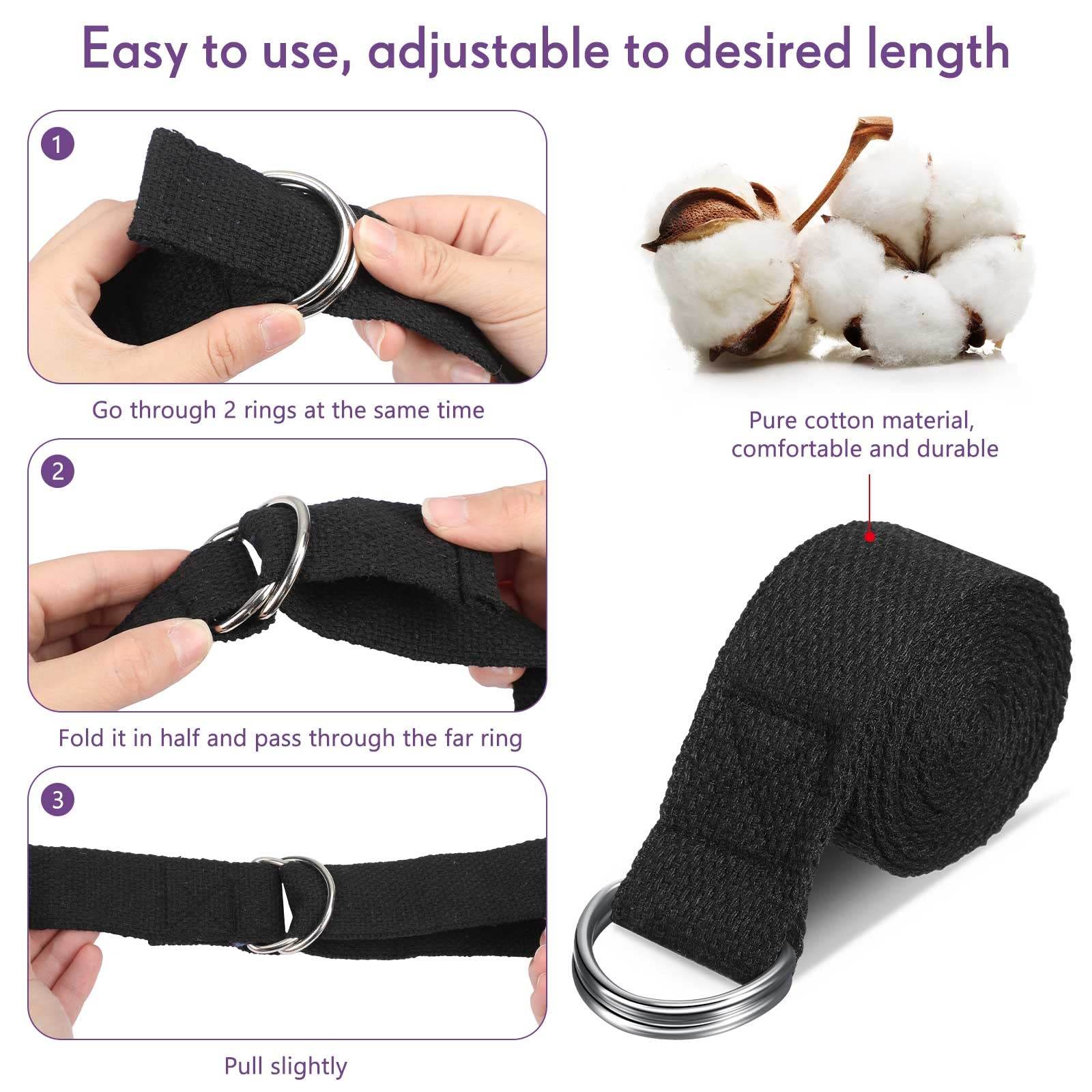 10 Pcs Yoga Strap 6Ft Exercise Stretch Bands for Flexibility with Adjustable Metal D Ring Buckle Loop Stretch Strap Non Elastic Yoga Belt Yoga Exercise Adjustable Straps for Pilates(Black) - zenfulharmony.com