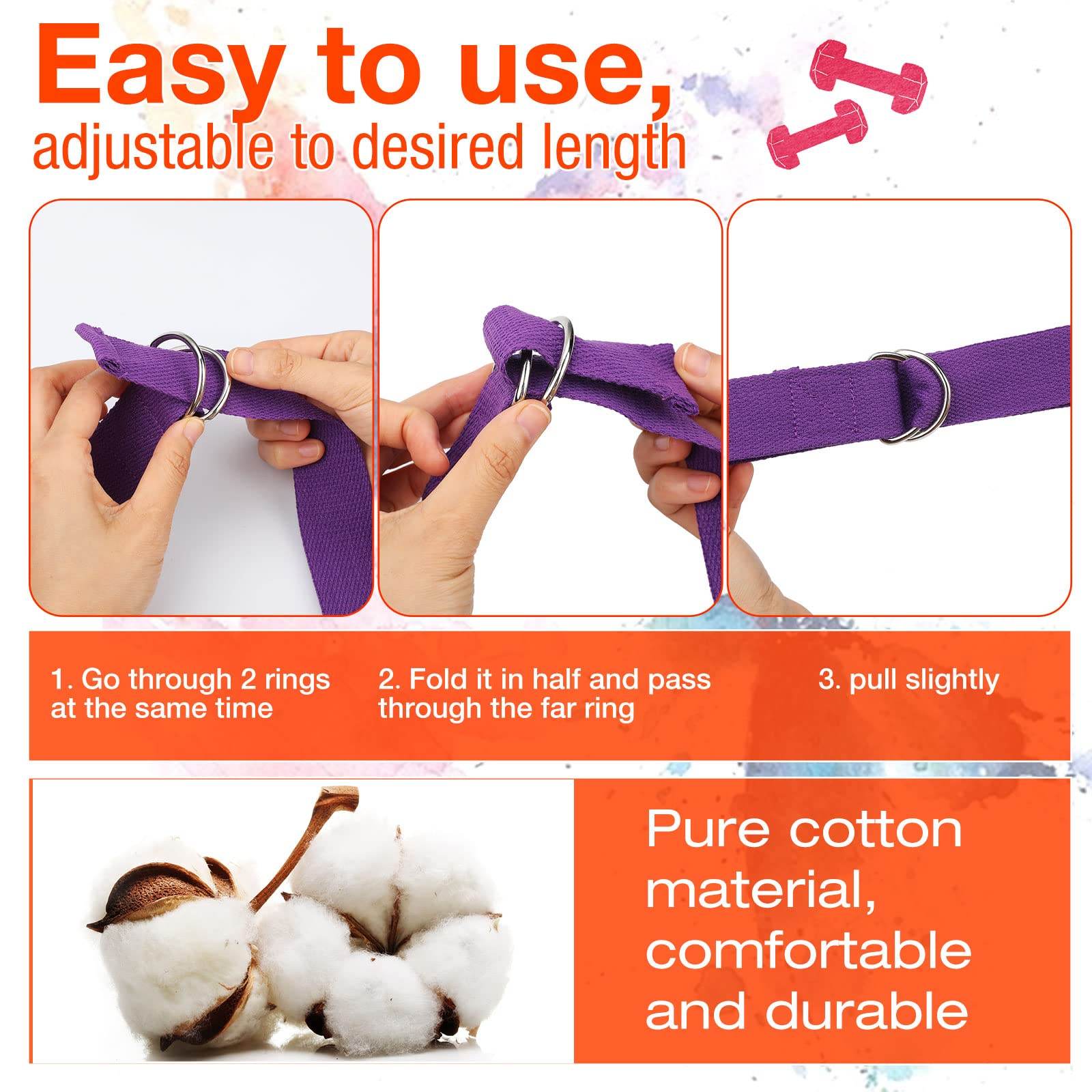 10 Pcs Yoga Strap 6Ft Exercise Stretch Bands for Flexibility with Adjustable Metal D Ring Buckle Loop Stretch Strap Non Elastic Yoga Belt Yoga Exercise Adjustable Straps for Pilates(Vivid Colors) - zenfulharmony.com
