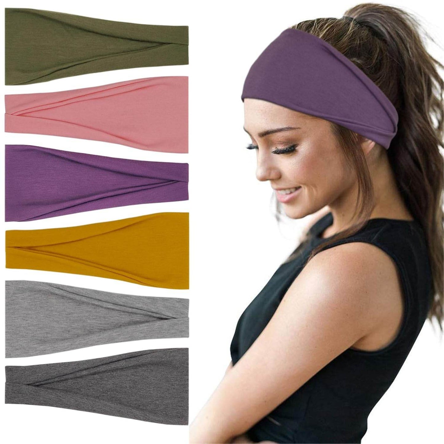 Boho Headbands For Women Fashion Wide Headband Yoga Workout Head Bands Hair Accessories Band 6 Pack - zenfulharmony.com
