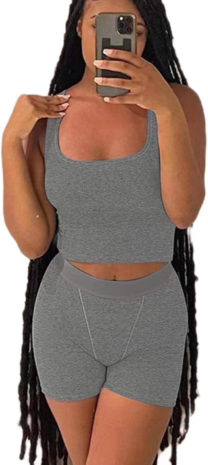 AYWA Casual Workout Sets Two Piece Outfits for Women Ribbed Crop Tank Top High Waist Leggings Active Wear - zenfulharmony.com