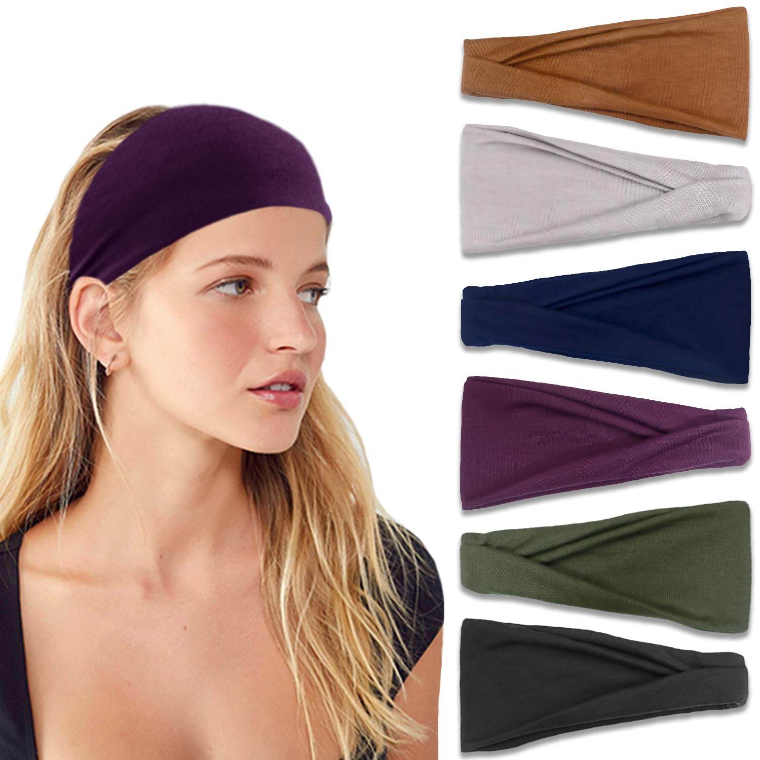 IVARYSS Headbands for Women, Non-Slip, Premium Stretchy Head Bands Hair Accessories,Wear for Yoga, Fashion, Working Out, Travel or Running, 6 Pack, Neutral - zenfulharmony.com