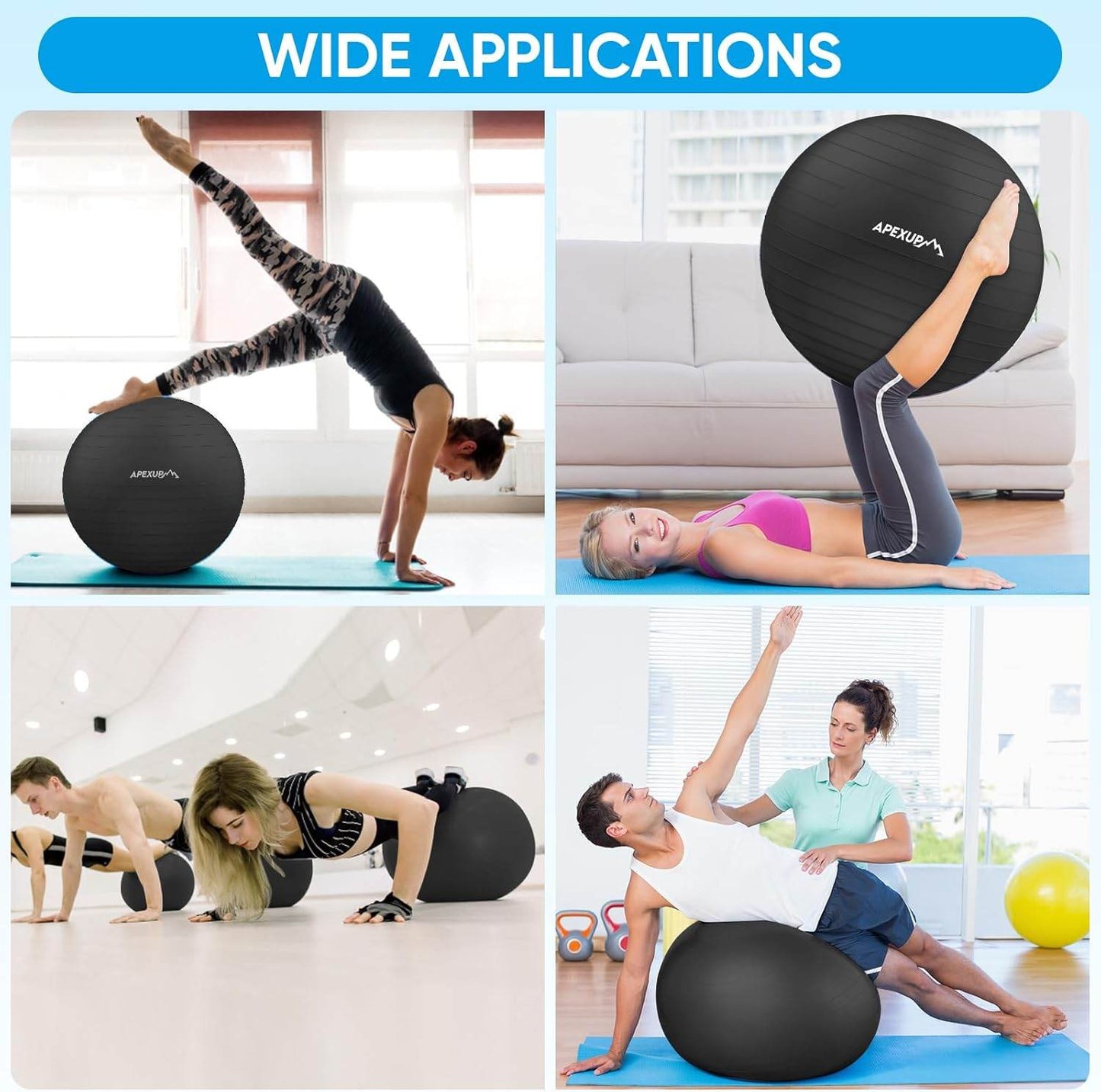 APEXUP Yoga Ball Exercise Ball, Pilates Ball, Anti Slip Stability Ball, Heavy Duty Gym Ball for Fitness, Balance, Core Workout, Physical Therapy - zenfulharmony.com