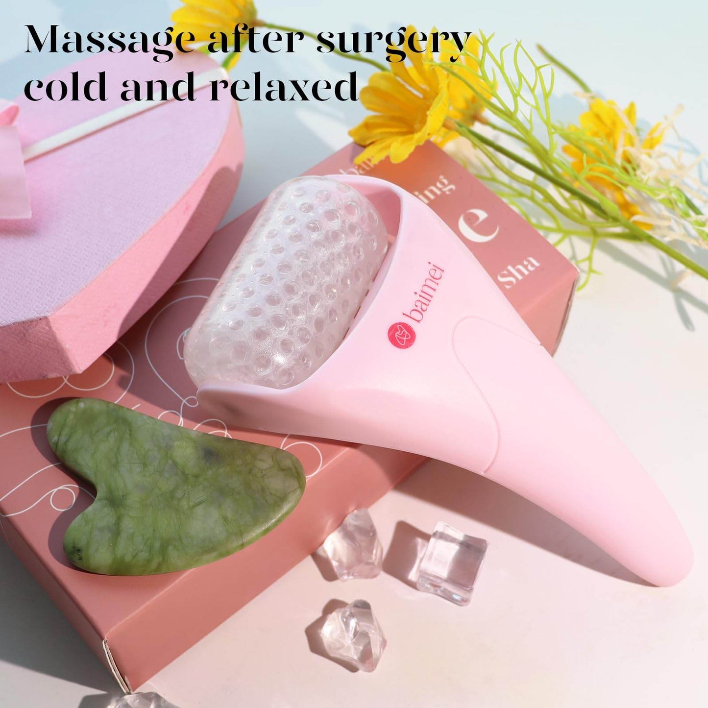 BAIMEI IcyMe Ice Roller for Face Women and Gua Sha Facial Tool Set, Ice Face Roller Reduces Puffiness, Relieves Migraines, Skin Care Tools, Self Care Gift for Women - Pink - zenfulharmony.com