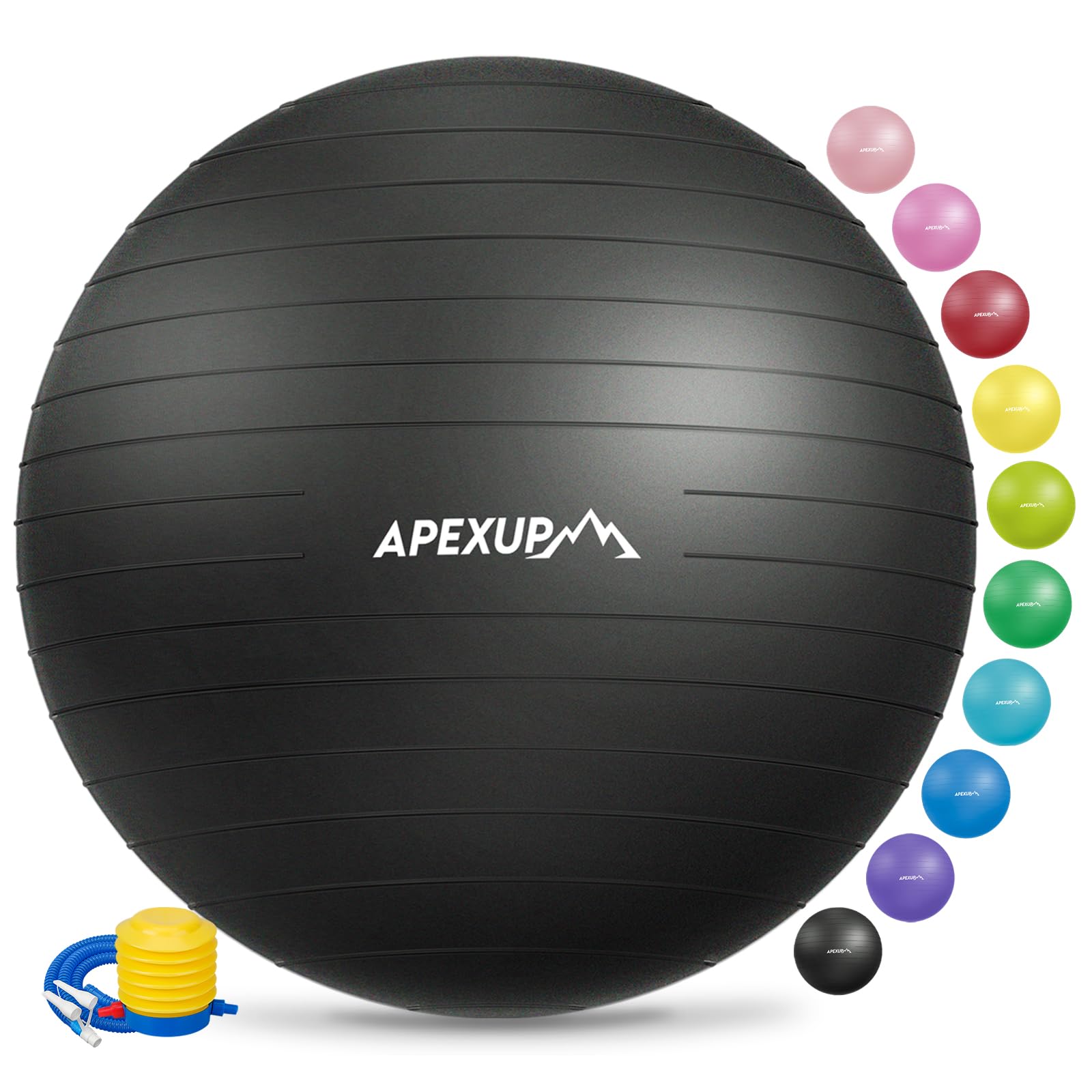 APEXUP Yoga Ball Exercise Ball, Anti Slip Stability Ball Chair, Heavy Duty Large Gym Ball for Fitness, Balance, Core Workout and Physical Therapy (L (23"~26") 65cm, Black) - zenfulharmony.com