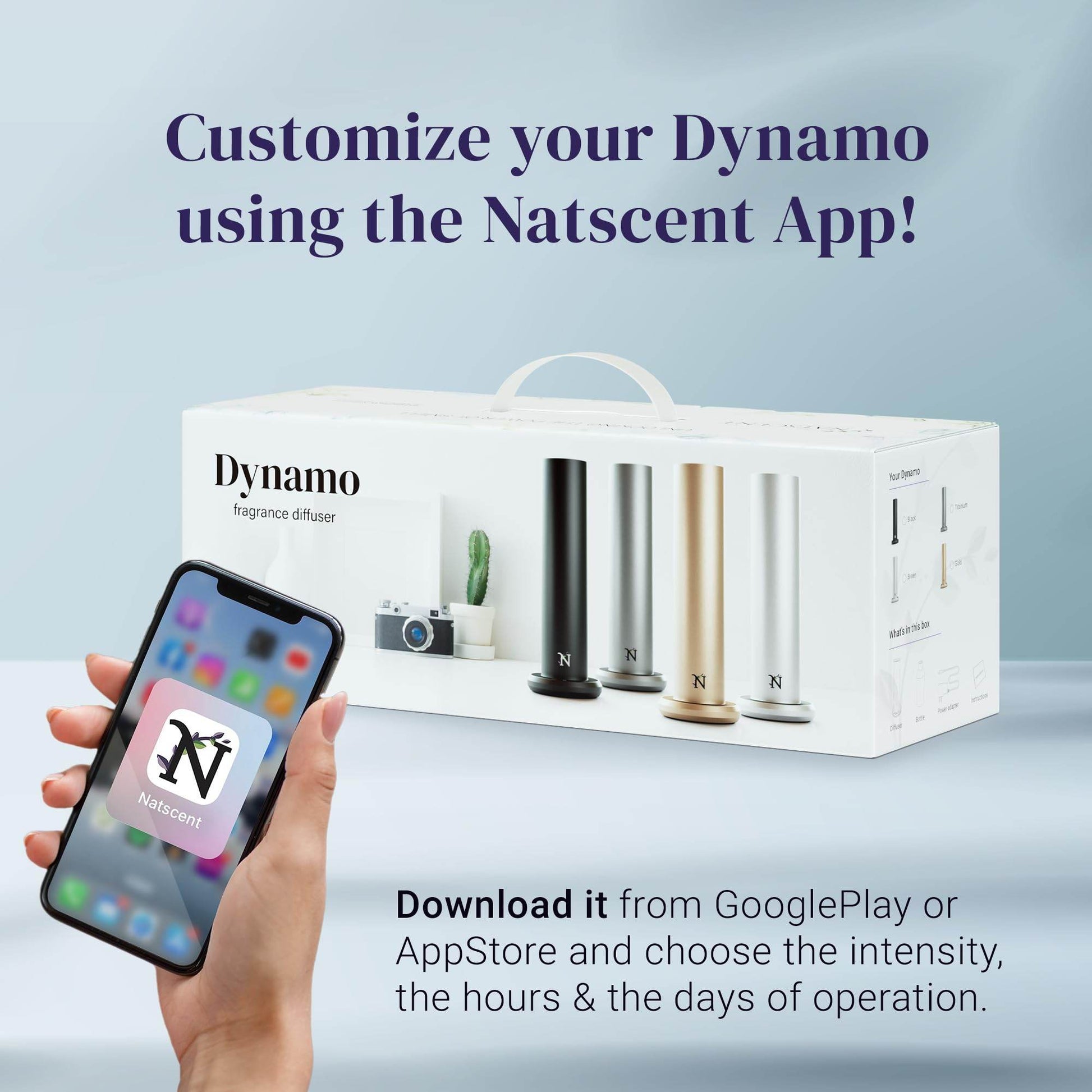 Natscent Dynamo Essential Oil Diffuser for Home with Fragrance Sample, App & Manual Control, Cold-Air Scent Diffusers for Home,Large Room, Hotel Scent Diffuser up to 1000sq.ft. Gold, Aroma Diffusers - zenfulharmony.com