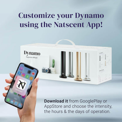 Natscent Dynamo Essential Oil Diffuser for Home with Fragrance Sample, App & Manual Control, Cold-Air Scent Diffusers for Home,Large Room, Hotel Scent Diffuser up to 1000sq.ft. Gold, Aroma Diffusers - zenfulharmony.com