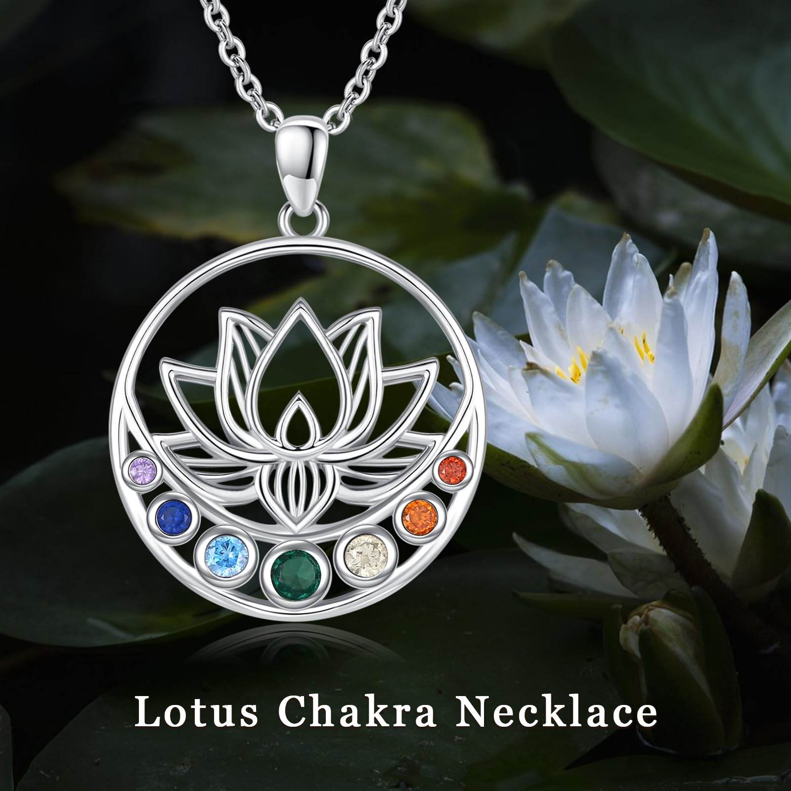 Suiknsn Lotus Chakra Necklace 925 Sterling Silver 7 Chakra Pendant Necklace Lotus Flower Spiritual Jewelry Birthday Yoga Gifts for Women Lotus Lovers Yoga Lovers - zenfulharmony.com
