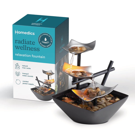 Homedics Tabletop Water Fountain, Home Décor Soothing Sound Machine - Automatic Pump, Deep Basin & Natural River Rocks. Indoor Zen Relaxation for Office, Living Room, or Bedroom, 8.25” Tall - zenfulharmony.com