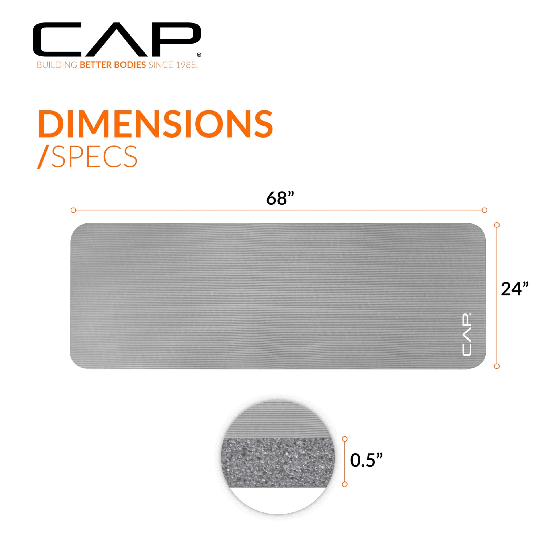 CAP Barbell High Density Exercise Mat with strap, 68"x24" 12mm - Gray - zenfulharmony.com