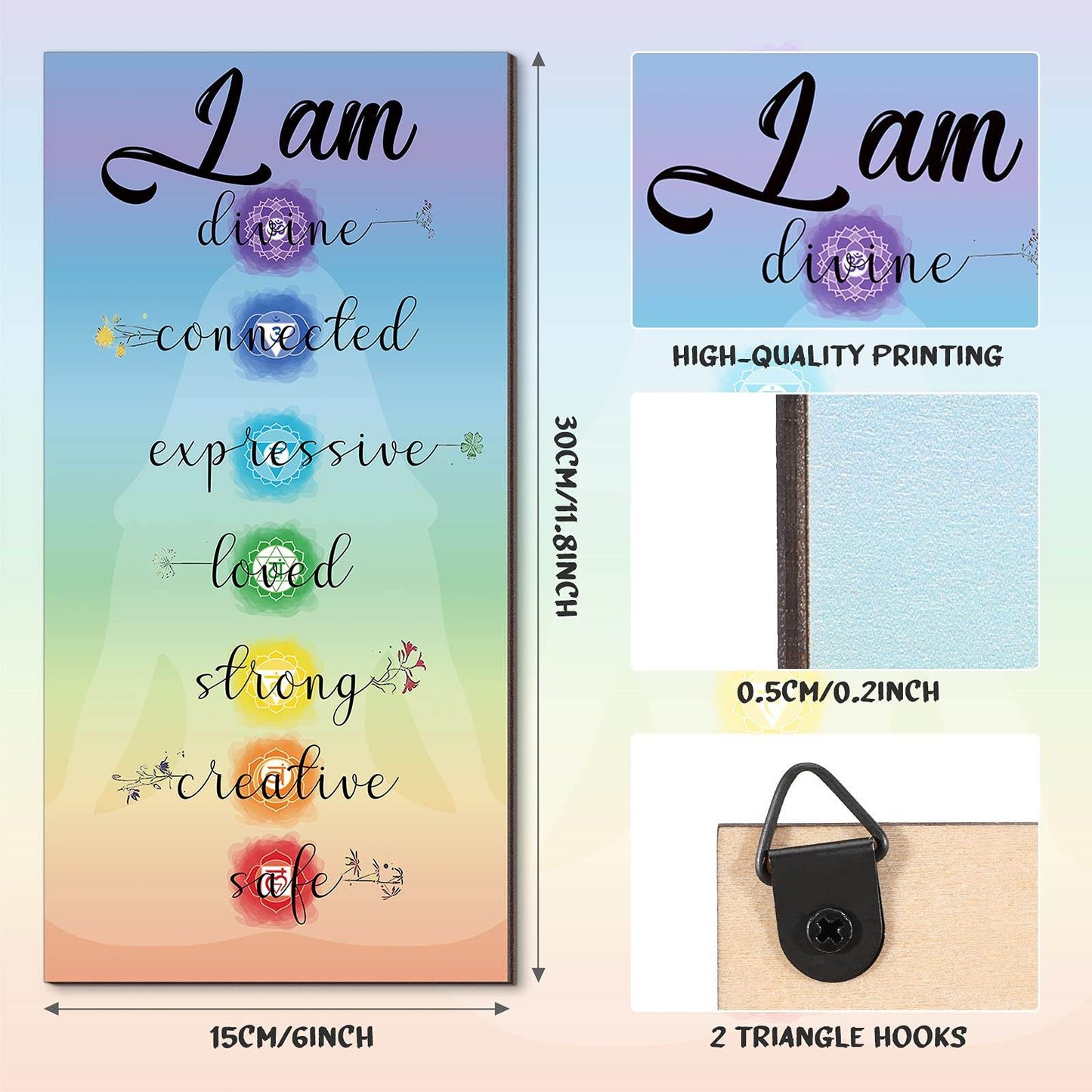 Chakra Quotes Sign Wall Decor Yoga Zen Wall Art Wooden Spiritual Decor Motivational Meditation Wall Art Zen Buddhism Spa Room Decor for Yoga Living Room Bedroom Bathroom Wall Decorations (Safe Style) - zenfulharmony.com
