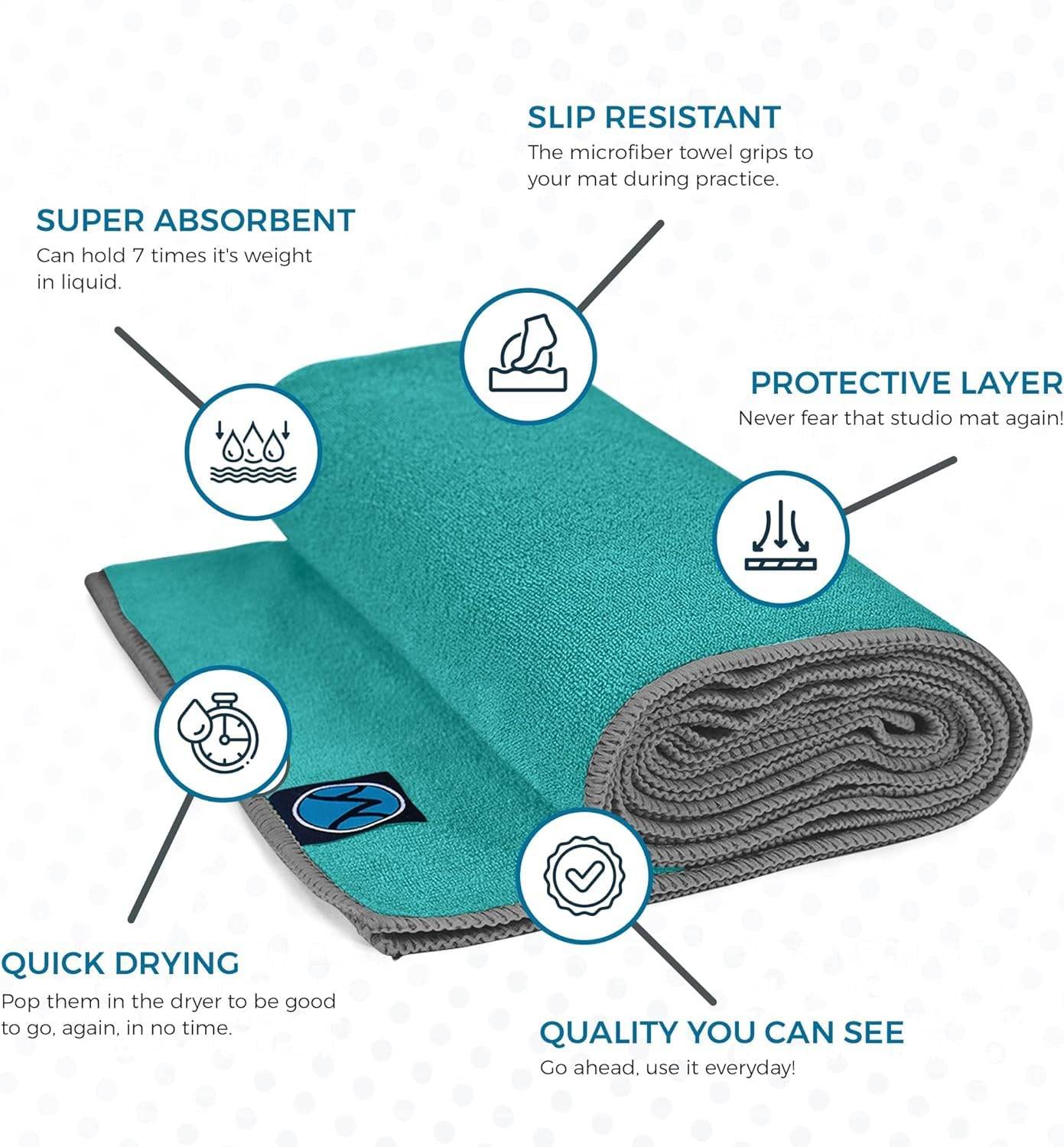Youphoria Yoga Microfiber Towel Non-Slip Yoga Mat Towel - Hot Yoga Towel for Sweat & Grip... (Mint Towel/Gray Stitching) - zenfulharmony.com