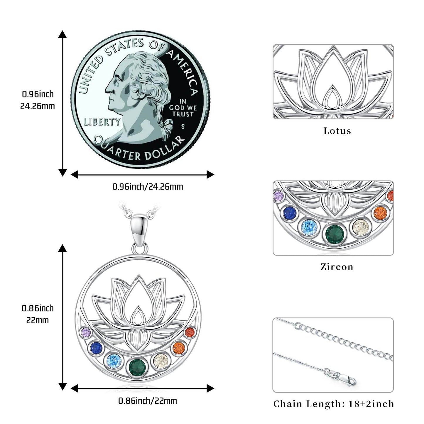 Suiknsn Lotus Chakra Necklace 925 Sterling Silver 7 Chakra Pendant Necklace Lotus Flower Spiritual Jewelry Birthday Yoga Gifts for Women Lotus Lovers Yoga Lovers - zenfulharmony.com