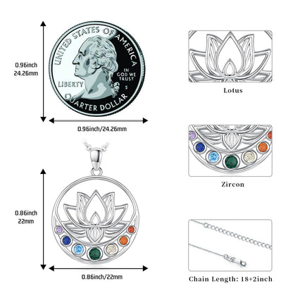 Suiknsn Lotus Chakra Necklace 925 Sterling Silver 7 Chakra Pendant Necklace Lotus Flower Spiritual Jewelry Birthday Yoga Gifts for Women Lotus Lovers Yoga Lovers - zenfulharmony.com