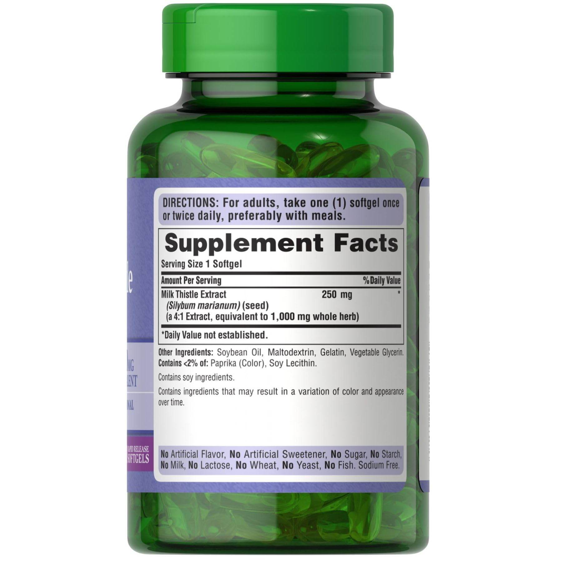 Puritan's Pride Milk Thistle Silymarin 4:1 Concentration Extract 200mg (1000 Mg Equivalent) Dietary Supplement for Liver Support, 6 Month Supply, 180 Count - zenfulharmony.com