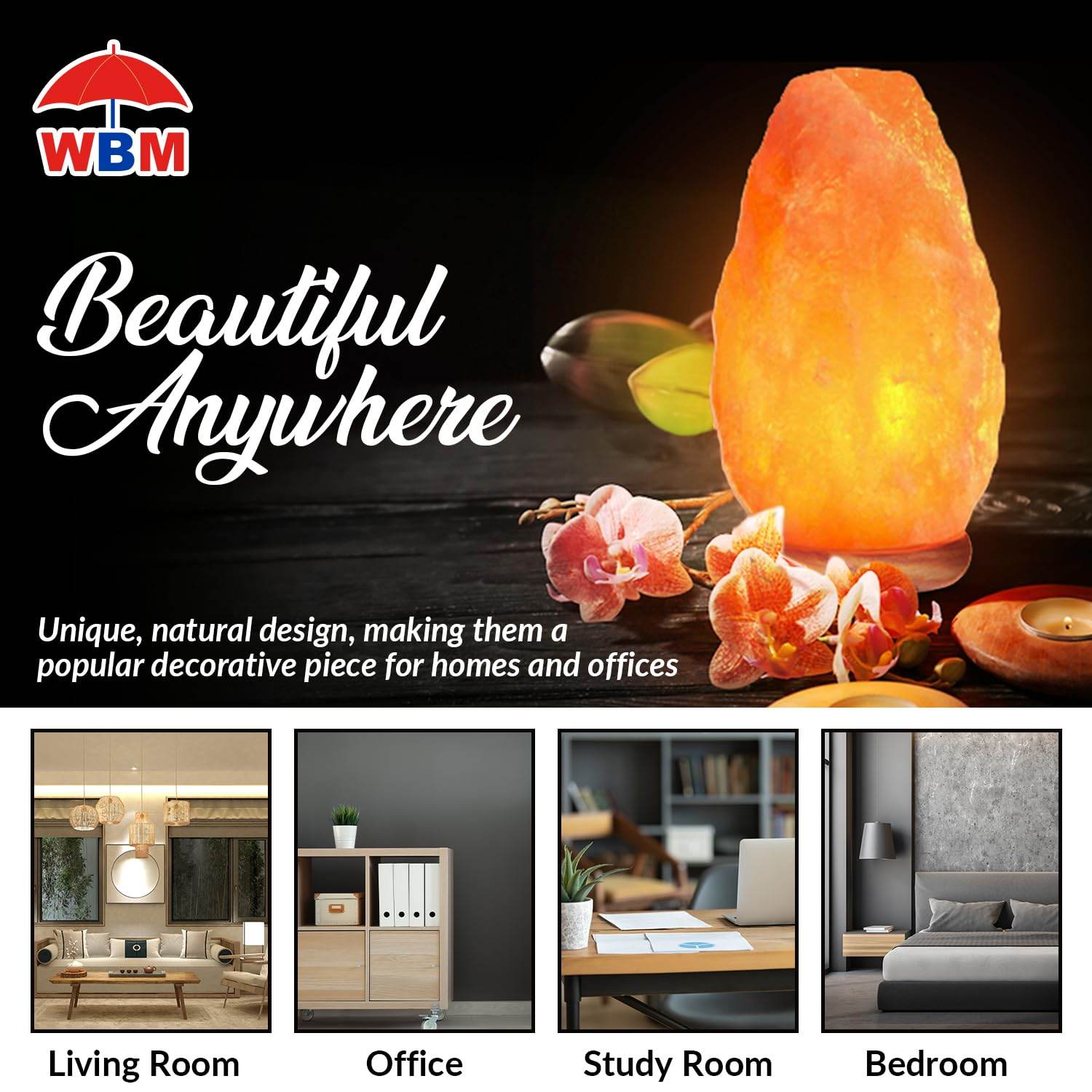 WBM Salt Lamp – USB Himalayan Salt Lamp with Touch Dimmer Control | Wooden Base | LED Bulb | 5-7lbs - zenfulharmony.com