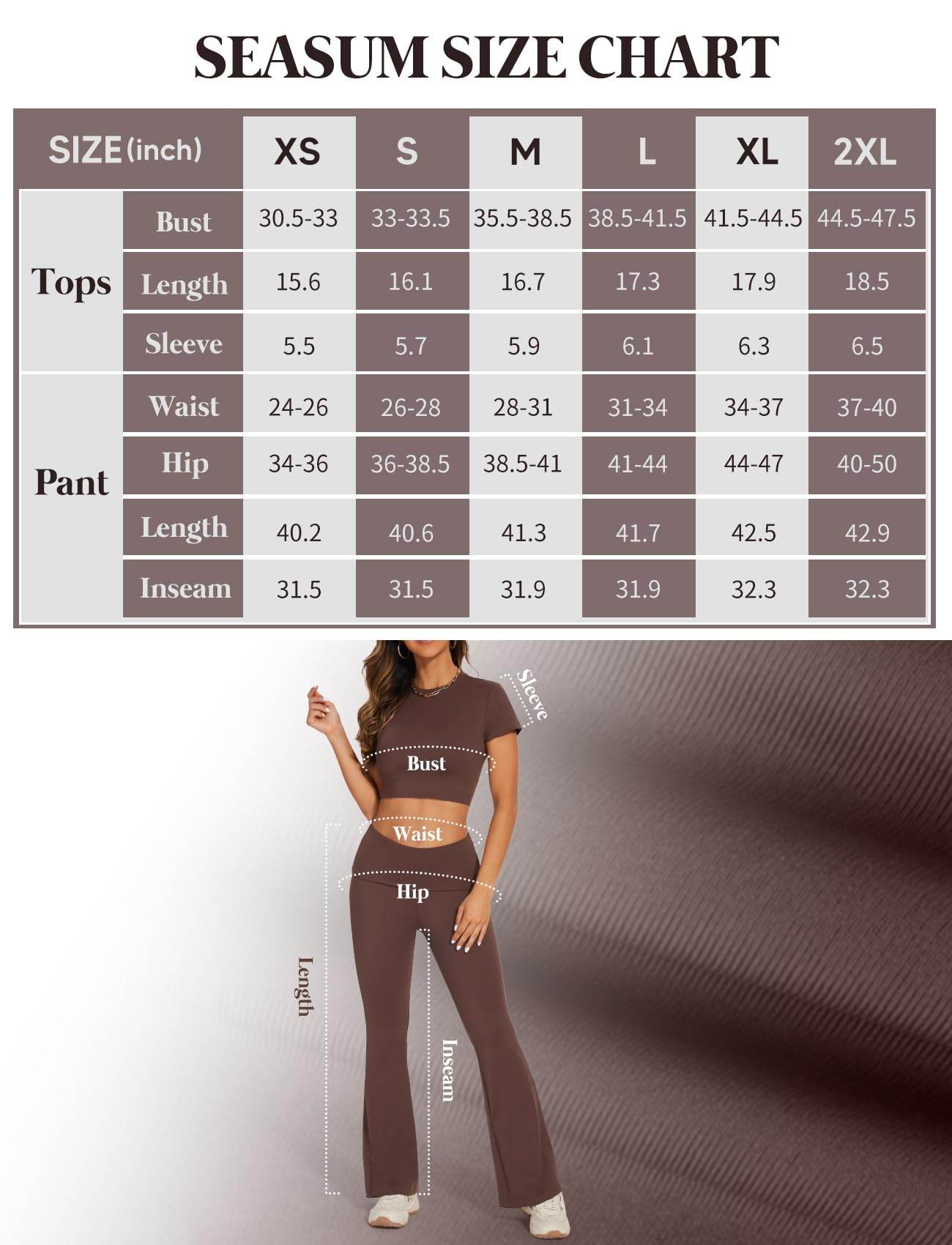 SEASUM Women 2 Piece Y2K Casual Workout Outfits Short Sleeve Crop Tops Fold over Yoga Pants Tracksuit Streetwear Lounge Sets Coconut Brown XS - zenfulharmony.com
