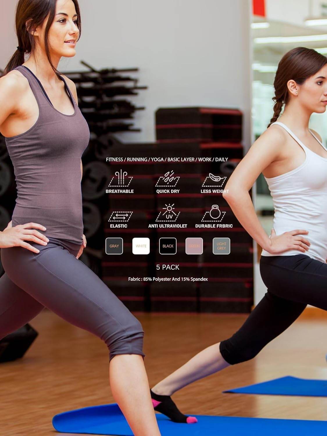 6 or 5 Pack Workout Tank Tops for Women, Athletic Racerback Sports Tank Tops, Compression Sleeveless Dry Fit Shirts - zenfulharmony.com