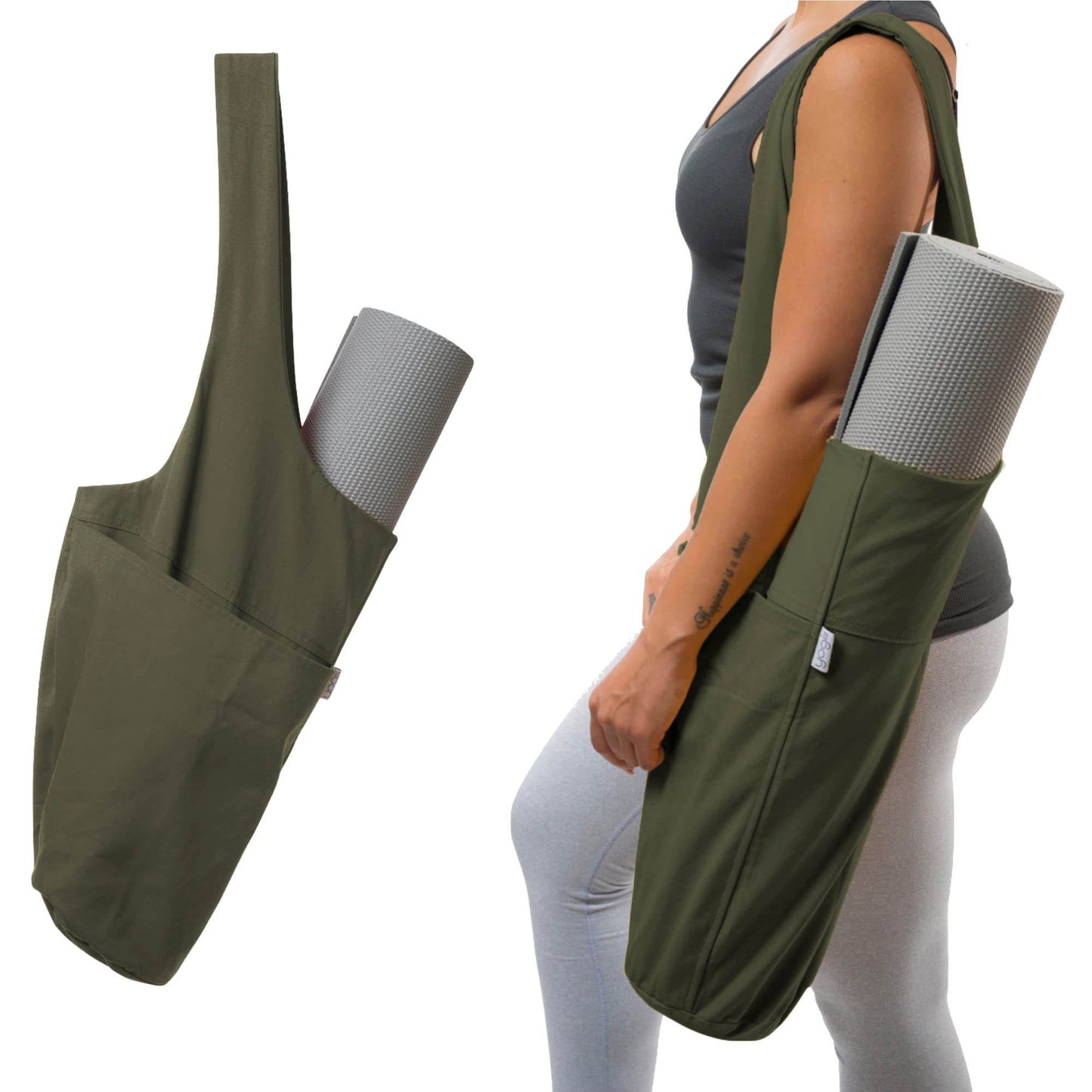 Yogiii Yoga Mat Bag | The ORIGINAL YogiiiTote Yoga Bag | Sling Yoga Tote w/Large Side Pocket & Zipper Pocket | Yoga Mat Carrier Fits Most Size Mats (Olivine Green) - zenfulharmony.com