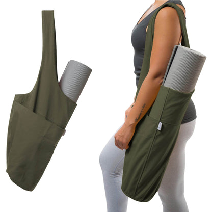 Yogiii Yoga Mat Bag | The ORIGINAL YogiiiTote Yoga Bag | Sling Yoga Tote w/Large Side Pocket & Zipper Pocket | Yoga Mat Carrier Fits Most Size Mats (Olivine Green) - zenfulharmony.com