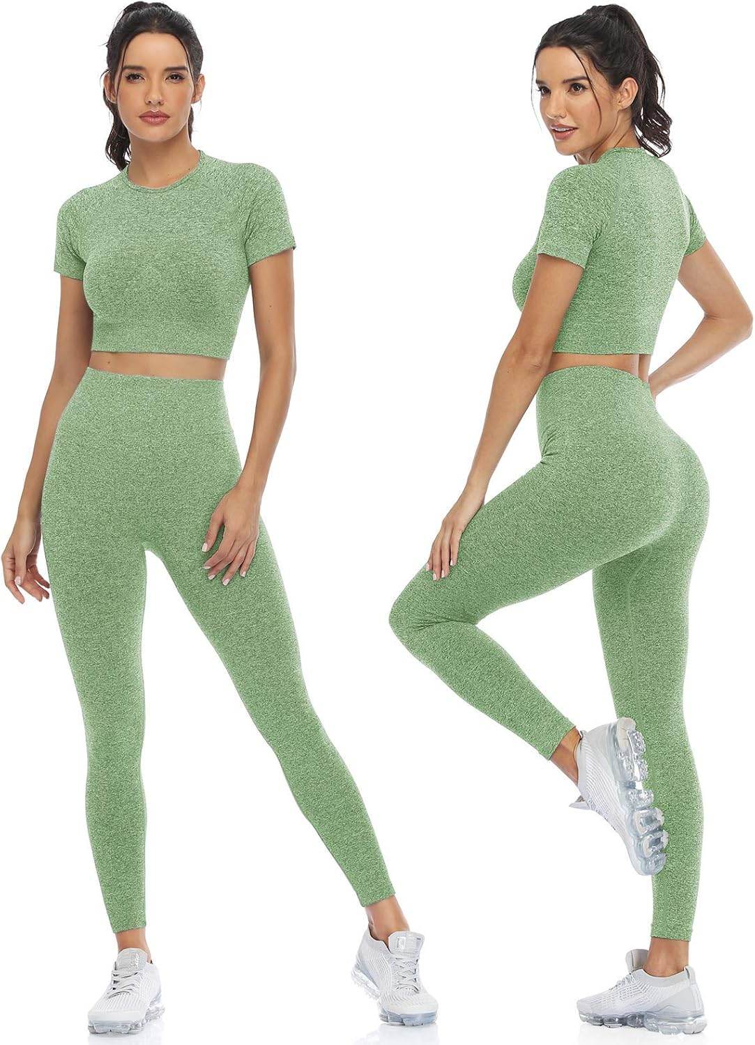 PINKSAVIOR Workout Sets for Women Two Piece Outfits Seamless High Waist Leggings Yoga Crop Tops Athletic Sports Gym Sets - zenfulharmony.com