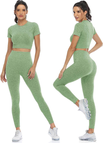PINKSAVIOR Workout Sets for Women Two Piece Outfits Seamless High Waist Leggings Yoga Crop Tops Athletic Sports Gym Sets - zenfulharmony.com