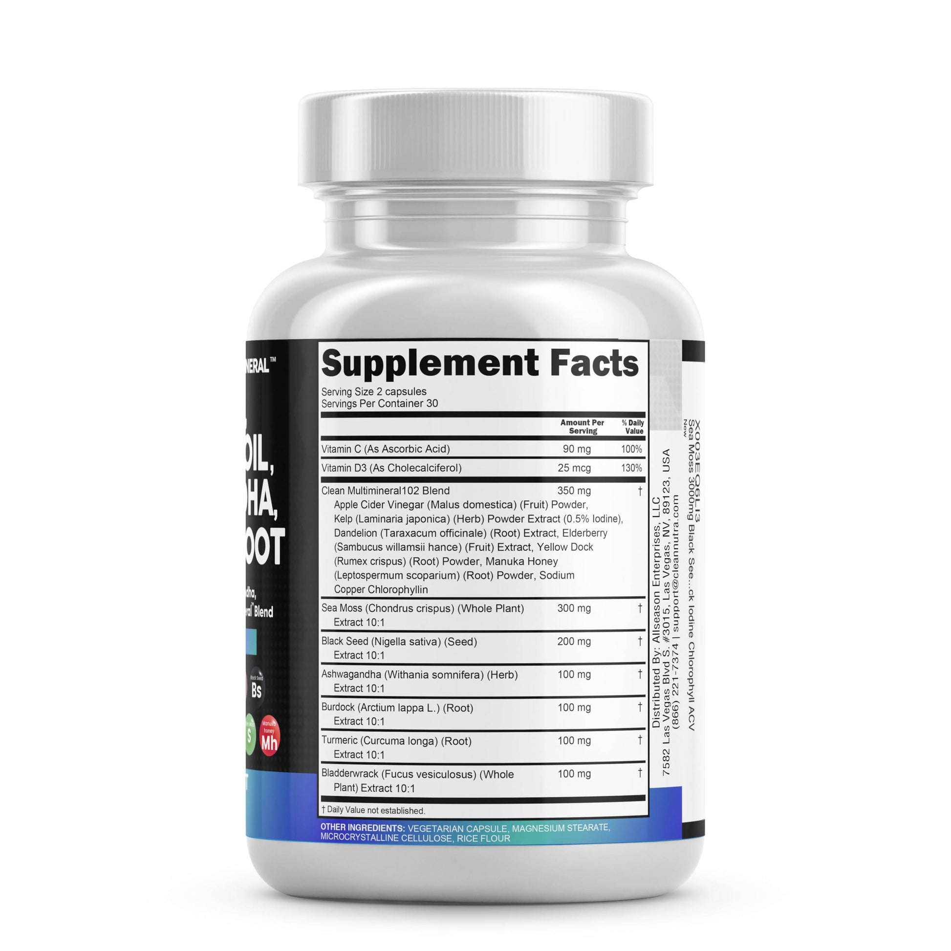 Sea Moss 3000mg Black Seed Oil 2000mg Ashwagandha 1000mg Turmeric 1000mg Bladderwrack 1000mg Burdock 1000mg & Vitamin C & D3 with Elderberry Manuka Dandelion Yellow Dock Iodine Chlorophyll ACV - zenfulharmony.com