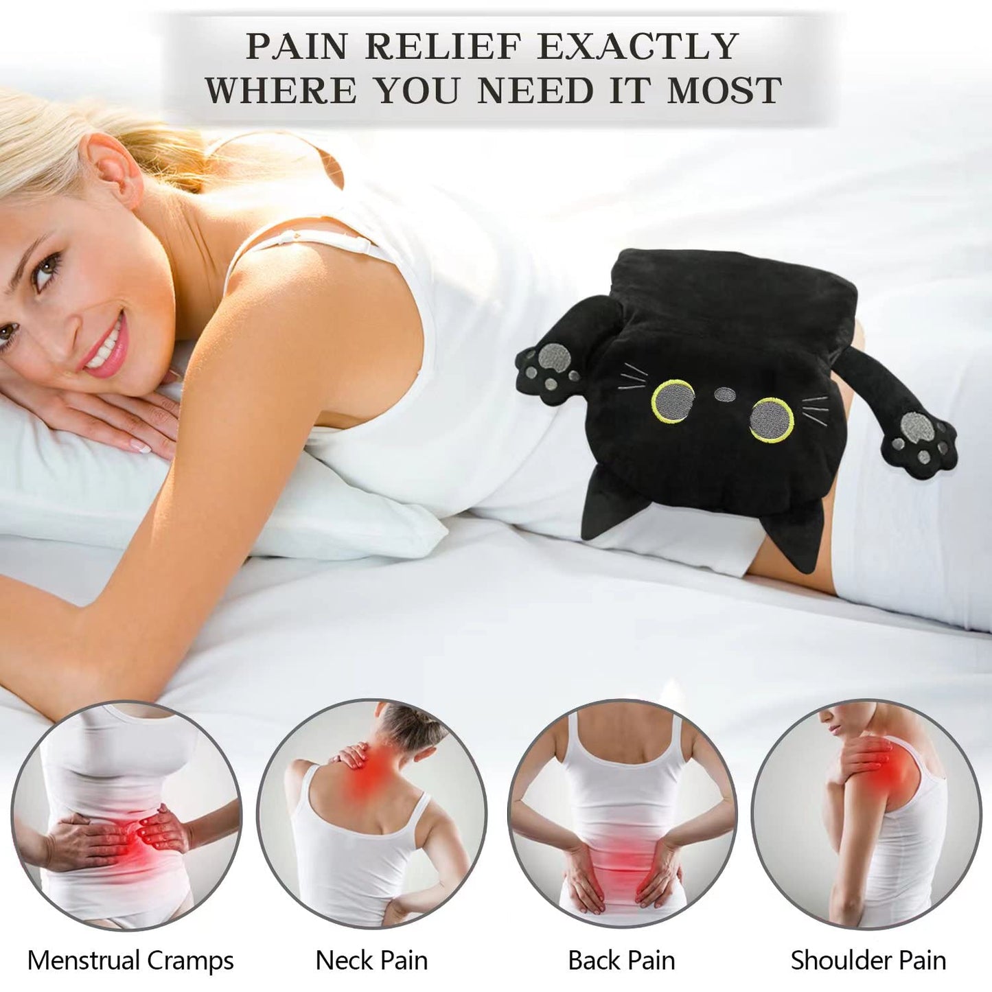 Microwave Heating Pad for Pain Relief, 17" x 9" Microwavable Heating Pads for Cramps, Back Pain, Neck Shoulder, Muscles, Knee, Joints, Natural Heat Pack Moist Heat, Black Cat - zenfulharmony.com
