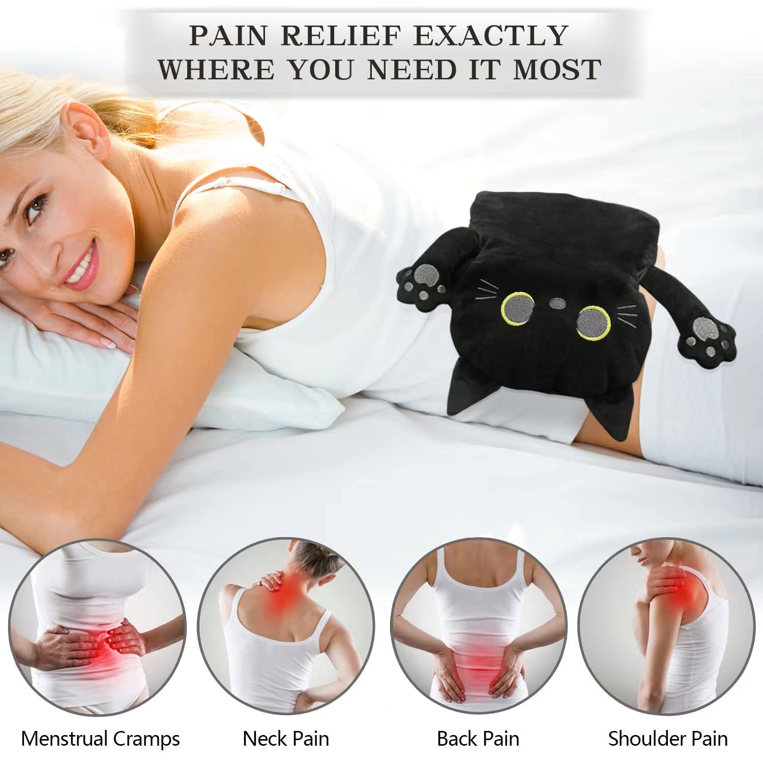 Microwave Heating Pad for Pain Relief, 17" x 9" Microwavable Heating Pads for Cramps, Back Pain, Neck Shoulder, Muscles, Knee, Joints, Natural Heat Pack Moist Heat, Black Cat - zenfulharmony.com