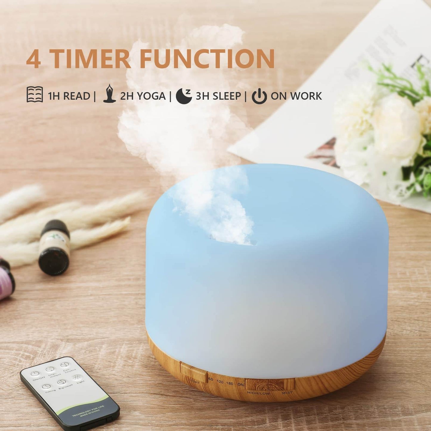 Oil Diffuser, 500ml Essential Oil Diffusers, Aromatherapy Diffuser with 2 Mist Mode 4 Timers＆7 Ambient Light Waterless Auto Off, Diffusers Large Room Home Office - zenfulharmony.com
