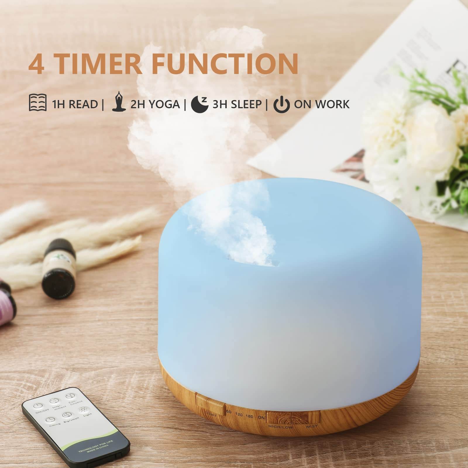 Oil Diffuser, 500ml Essential Oil Diffusers, Aromatherapy Diffuser with 2 Mist Mode 4 Timers＆7 Ambient Light Waterless Auto Off, Diffusers Large Room Home Office - zenfulharmony.com