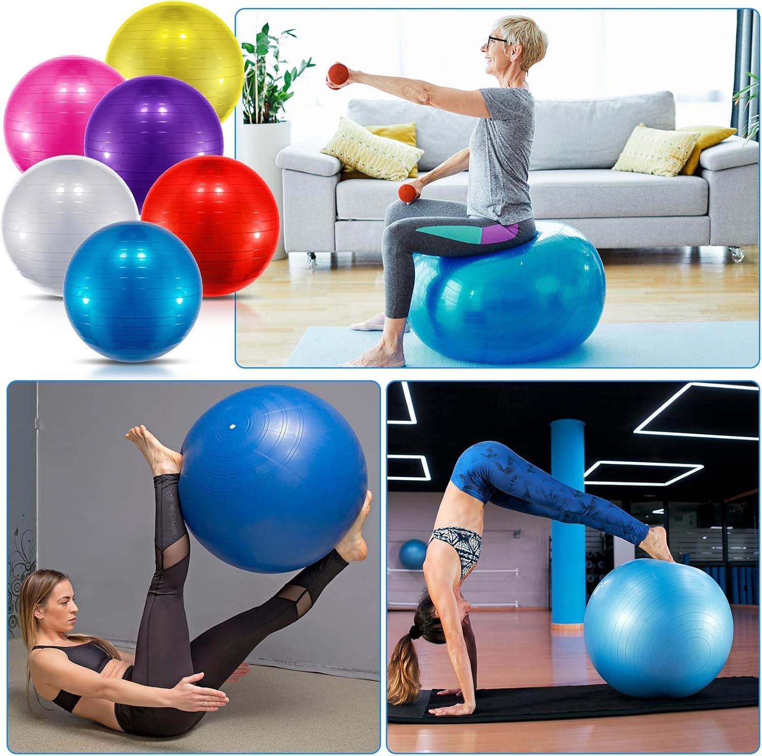 Jexine 6 Pcs Yoga Ball Exercise Ball PVC Stability Balance Yoga Ball Chair Quick Pump for Physical Workout Pregnancy Home Office Gym Equipment - zenfulharmony.com