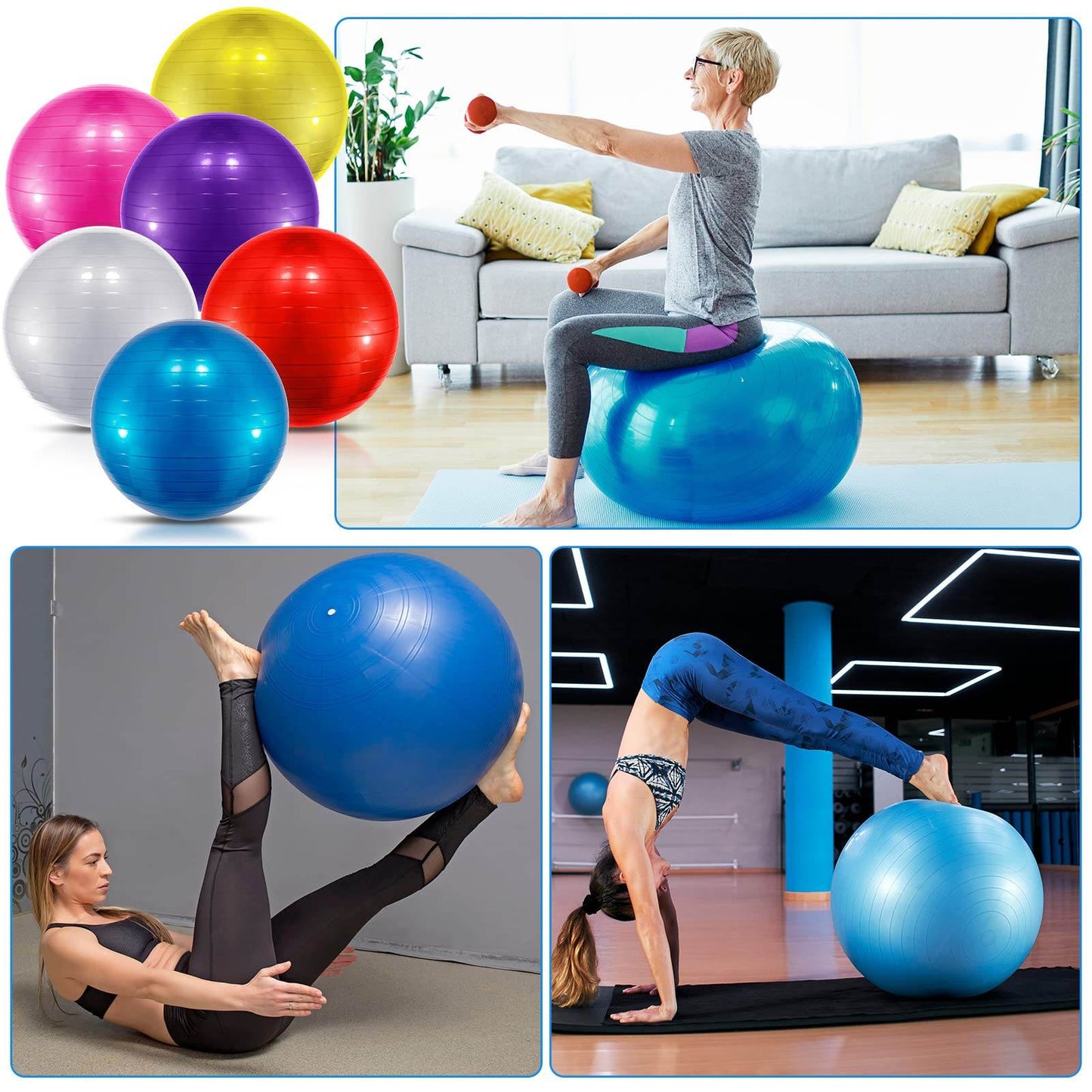 Jexine 6 Pcs Yoga Ball Exercise Ball PVC Stability Balance Yoga Ball Chair Quick Pump for Physical Workout Pregnancy Home Office Gym Equipment (Colorful,25.59 Inch) - zenfulharmony.com