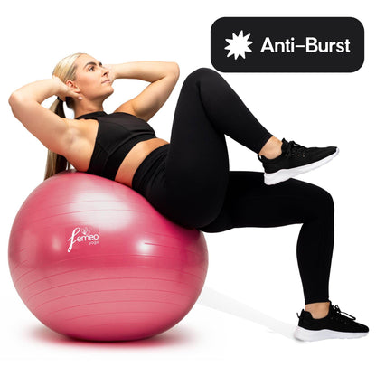 Femeo® Exercise Ball for Yoga, Stability, Pregnancy Pilates & Birthing | 100 Page Book | Over 50 Workout Exercises | Anti Burst Pink 65cm - zenfulharmony.com