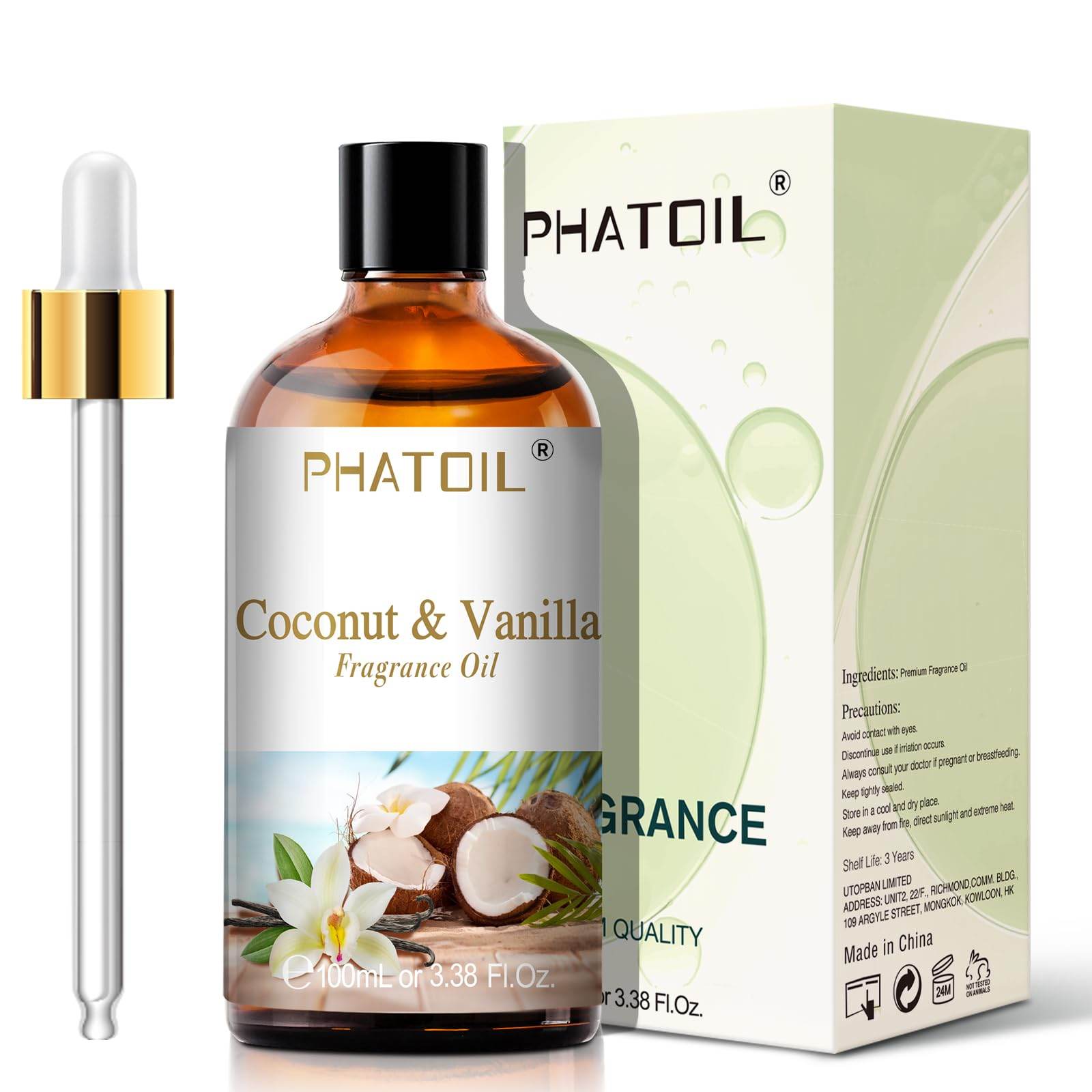 PHATOIL 3.38FL.OZ Coconut & Vanilla Fragrance Oils for Aromatherapy, Essential Oils for Diffusers for Home, Perfect for Diffuser, Yoga, DIY Candle and Soap Making - 100ml - zenfulharmony.com