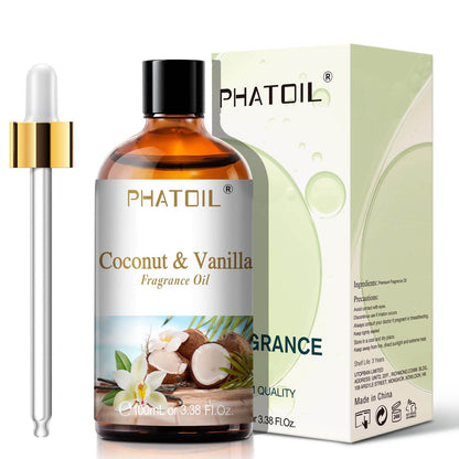 PHATOIL 3.38FL.OZ Coconut & Vanilla Fragrance Oils for Aromatherapy, Essential Oils for Diffusers for Home, Perfect for Diffuser, Yoga, DIY Candle and Soap Making - 100ml - zenfulharmony.com