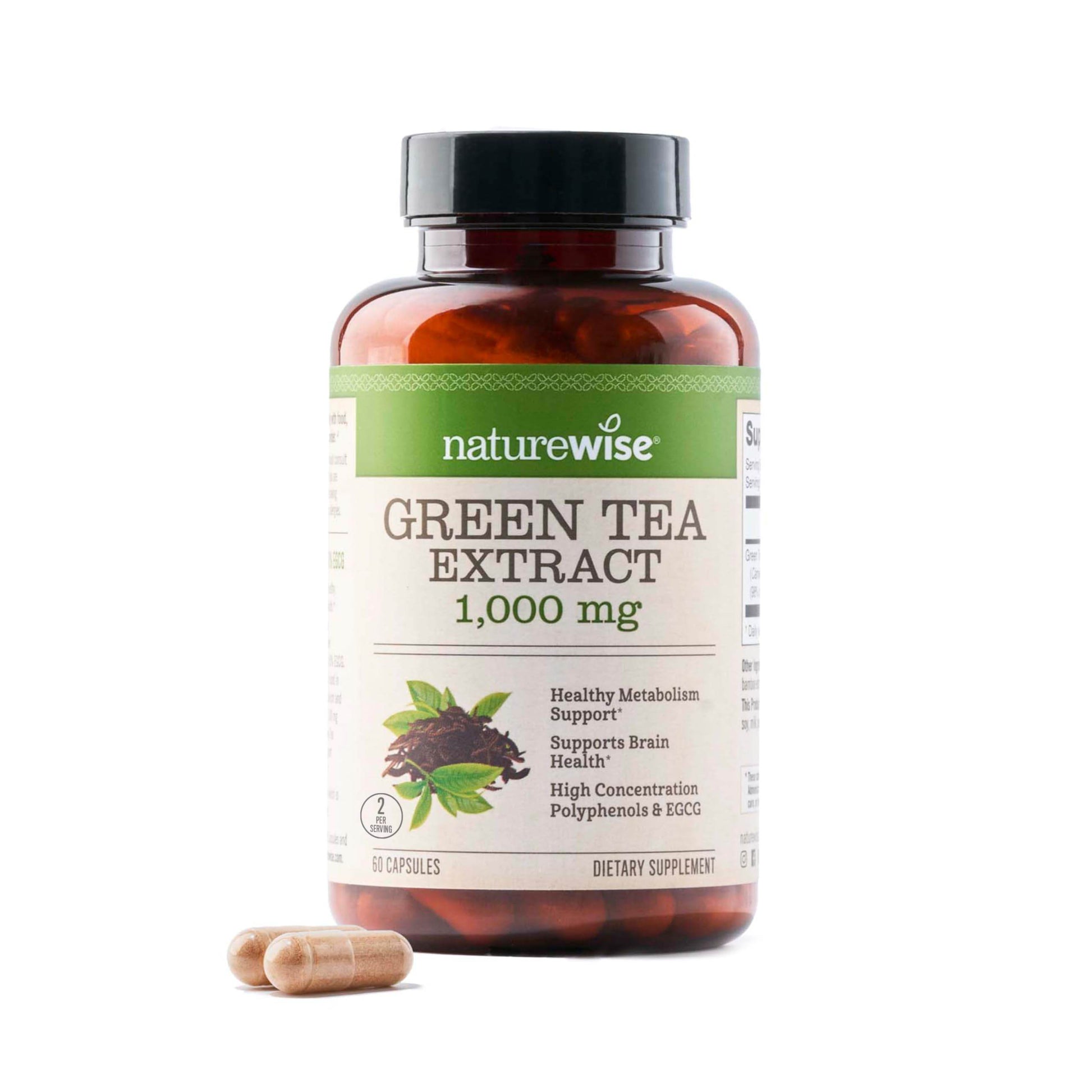 NatureWise Green Tea Extract Capsules 1000 mg - 50% EGCG & 98% Polyphenols - Extra Strength Antioxidants - Vegan, Gluten Free, Non-GMO - 60 Capsules[1-Month Supply] - zenfulharmony.com
