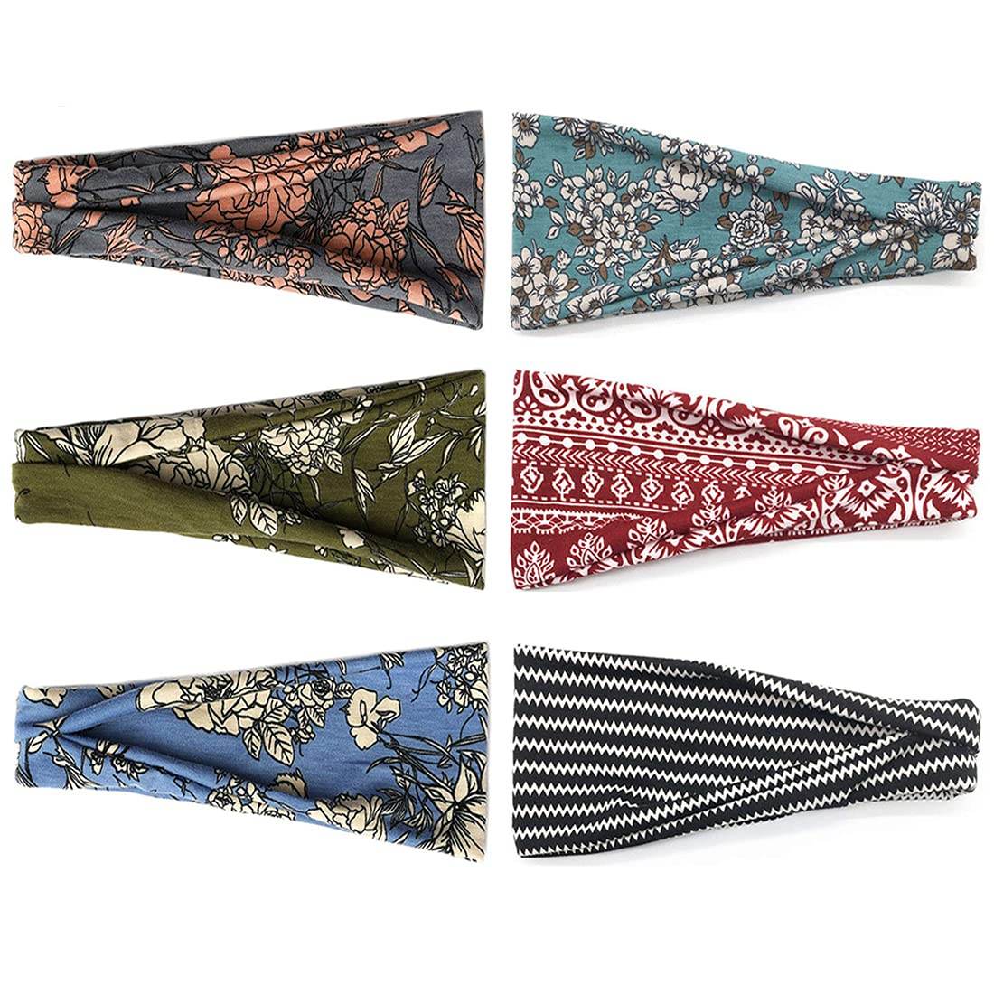 Boho Headbands For Women Fashion Wide Headband Yoga Workout Head Bands Hair Accessories Band 6 Pack - zenfulharmony.com